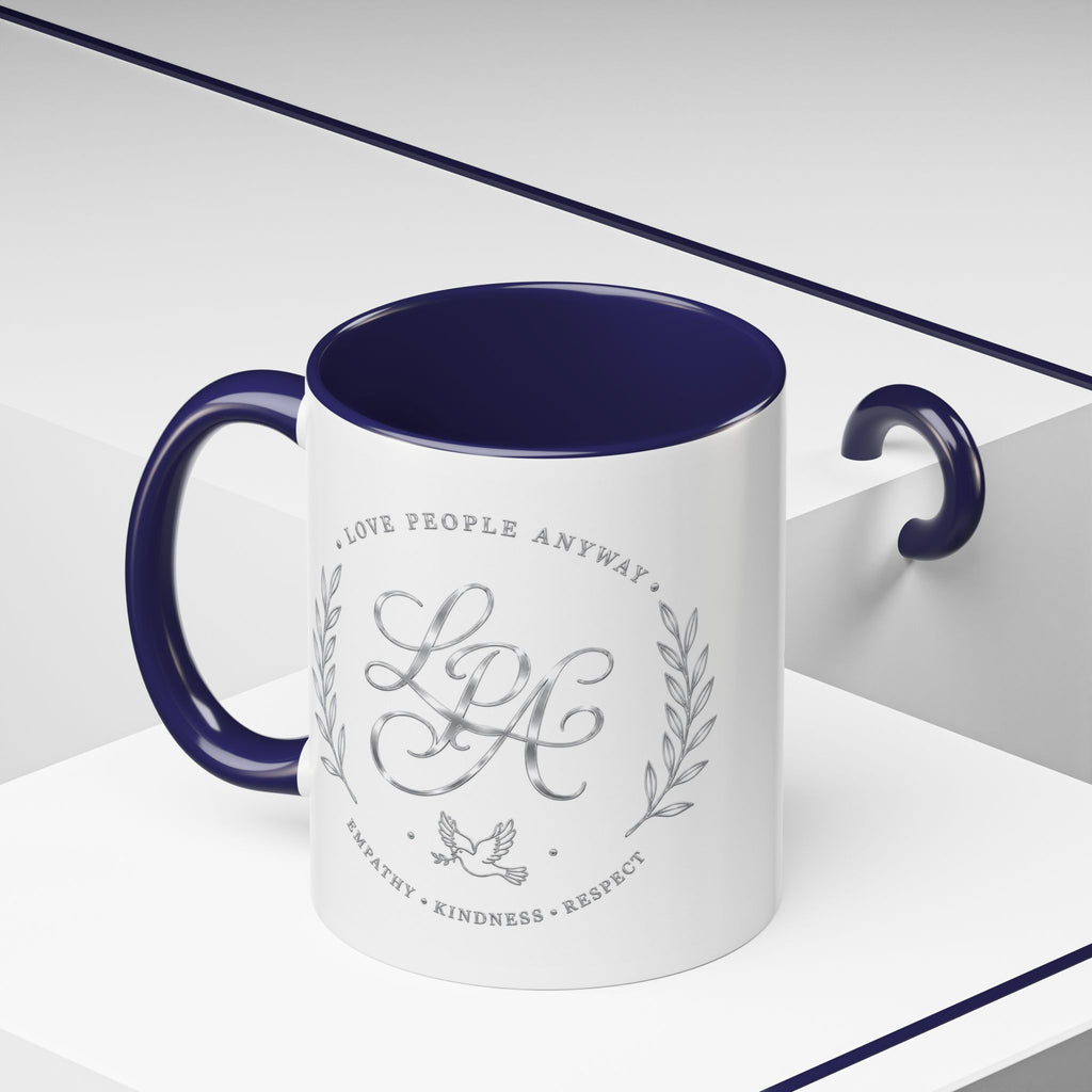 Love People Anyway Silver Accent Coffee Mug | Inspirational Monogram Mug | Faith Freedom Creations
