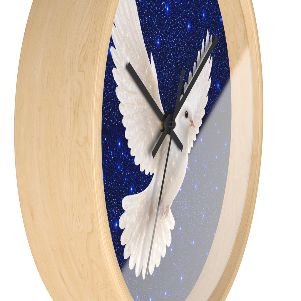 Peace Dove Wall Clock | Starry Blue Christian Wall Decor | Silent White Dove Clock