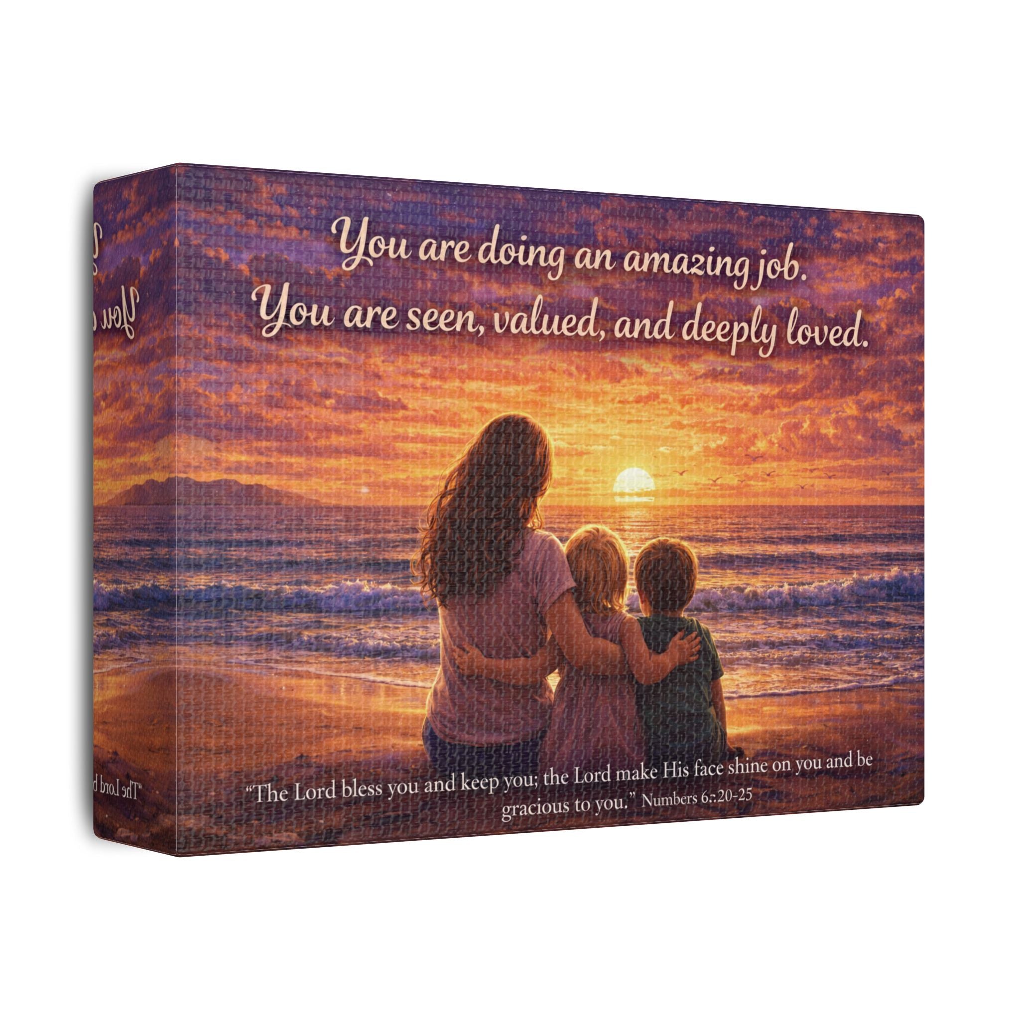 Inspirational Family Sunset Canvas – “You Are Doing an Amazing Job” Wall Art | Encouragement Canvas for Mom