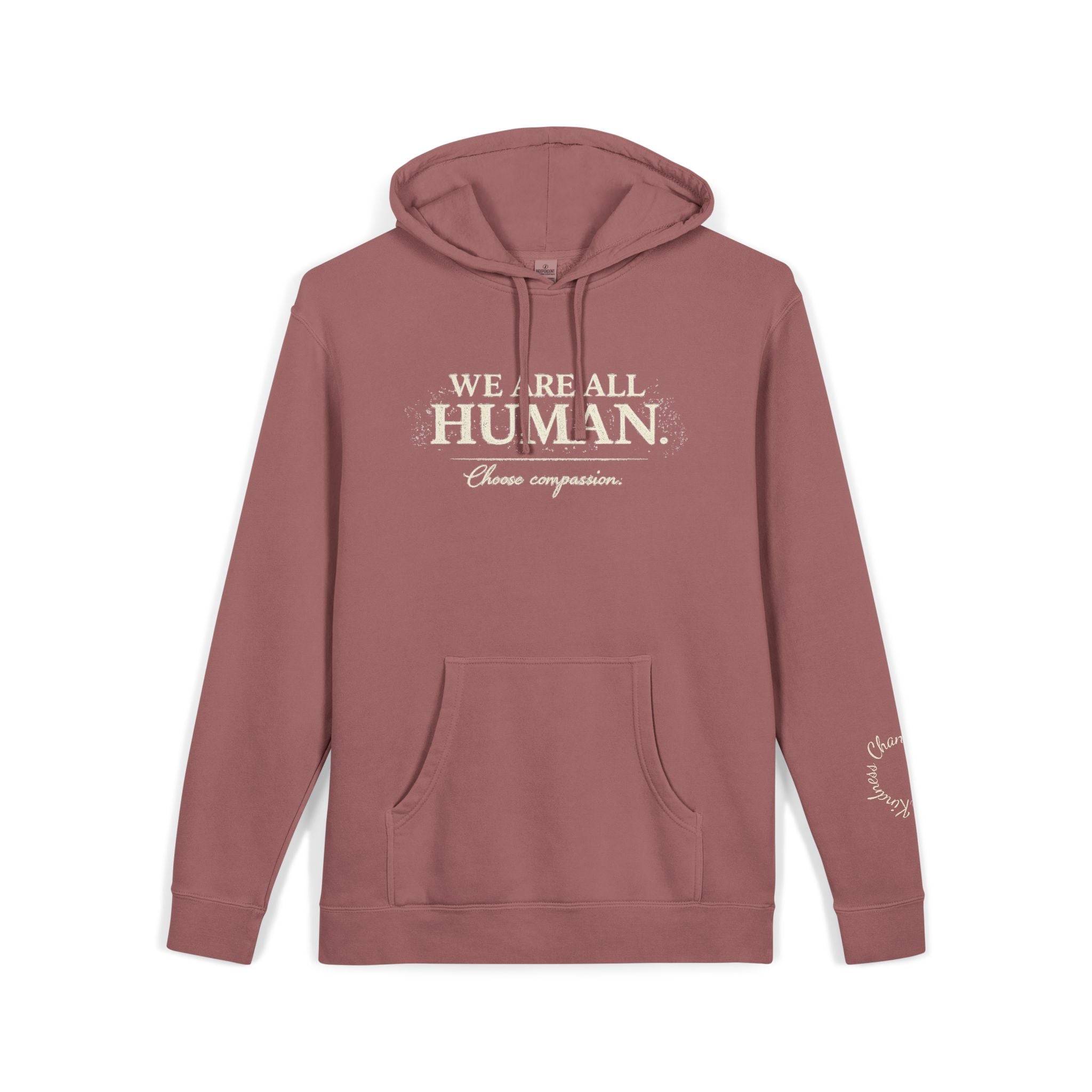 “We Are All Human” Pigment-Dyed Hoodie – Inclusive Comfort Pullover | Inspirational Minimalist Hoodie