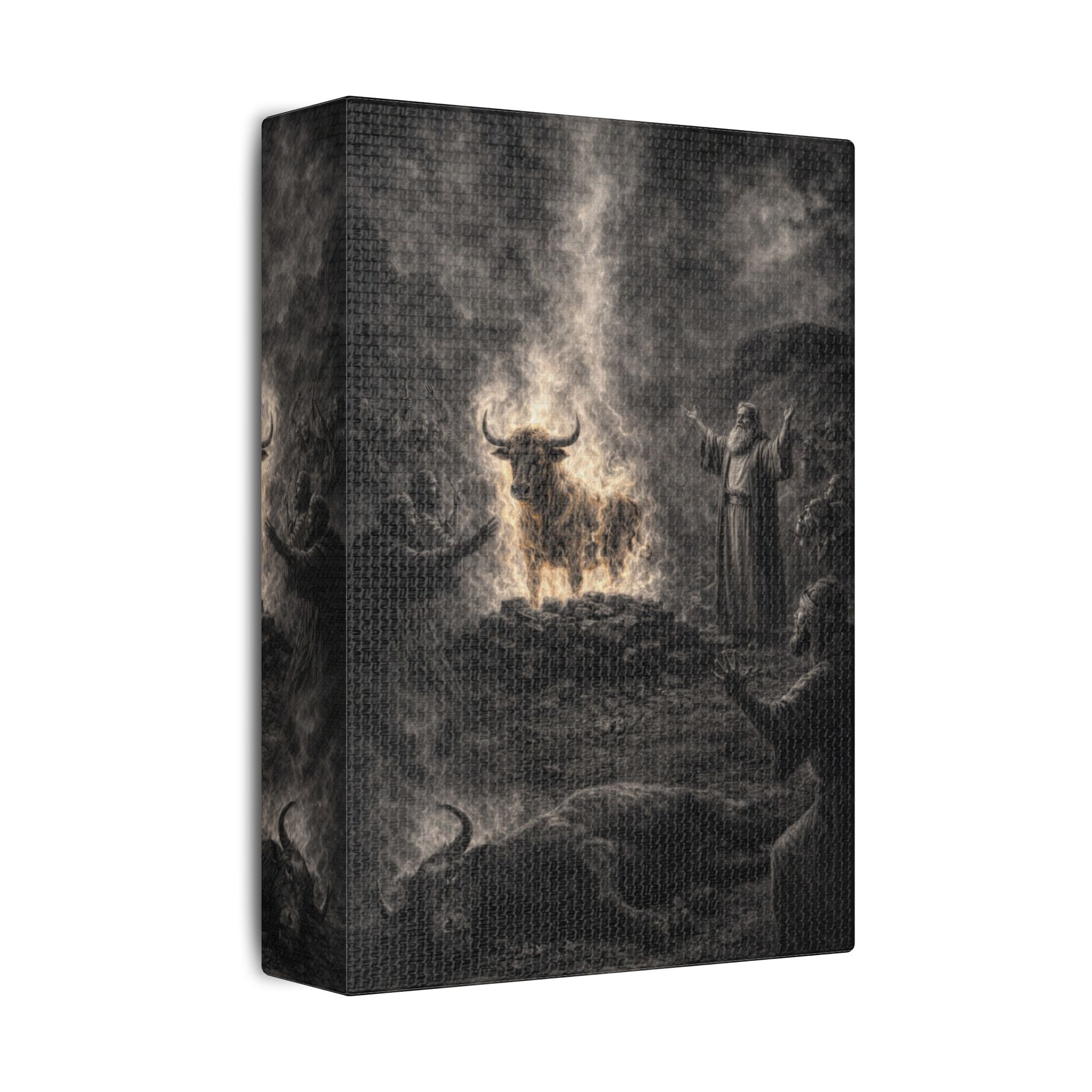 Elijah Calls Down Fire Canvas — Biblical Wall Art | Monochrome Edition