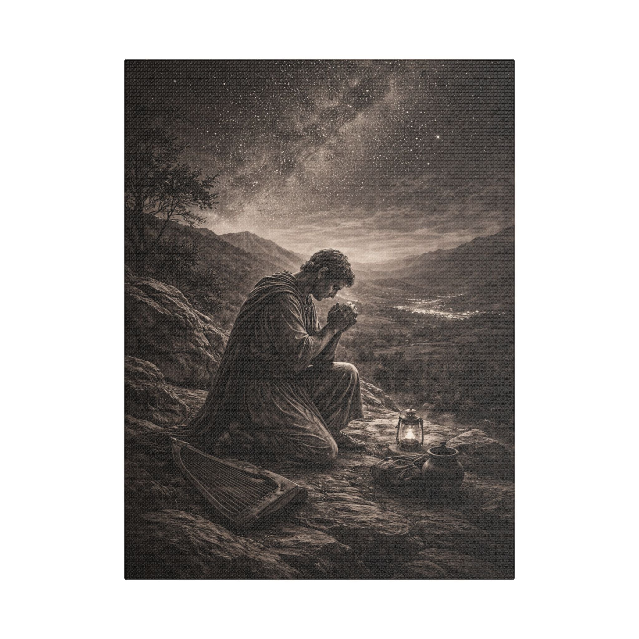 David Prays at Dusk Canvas — Biblical Wall Art | Christian Scripture Canvas