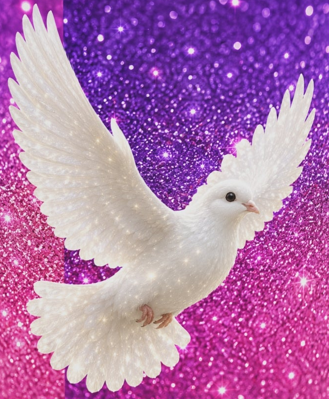 Peace Dove Heart Mug | Pink & Purple Sparkle Ceramic Coffee Mug | White Dove Gift