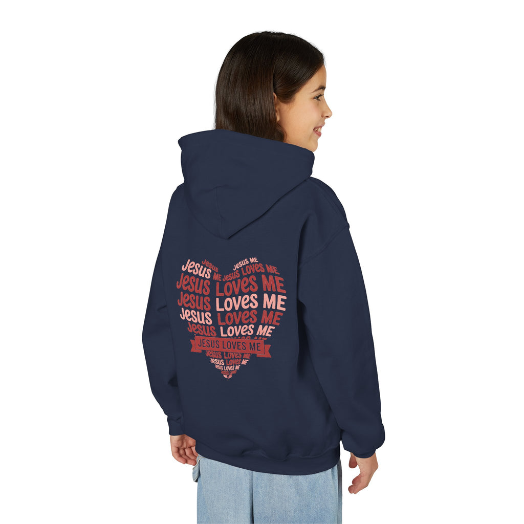Jesus Loves Me Youth Hoodie – Heart Word Cloud Christian Kids Sweatshirt | Faith Inspired Kids Apparel