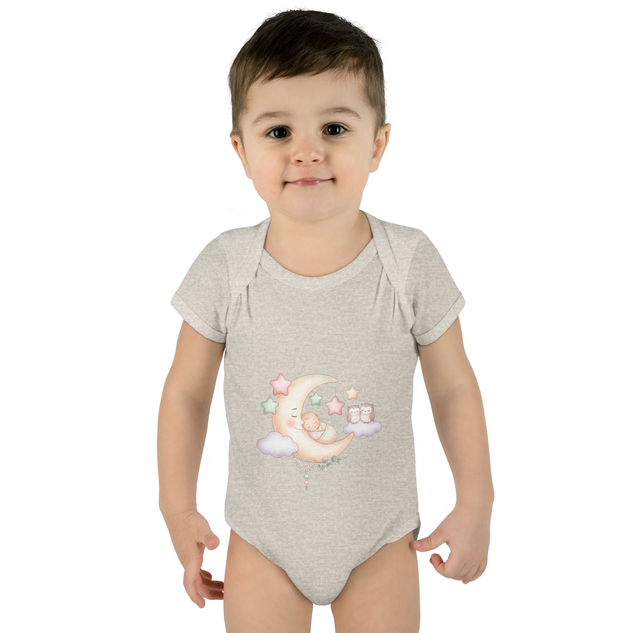 Pastel Moon & Stars Baby Bodysuit – Sleepy Moon Newborn Onesie | Cozy Baby Outfit