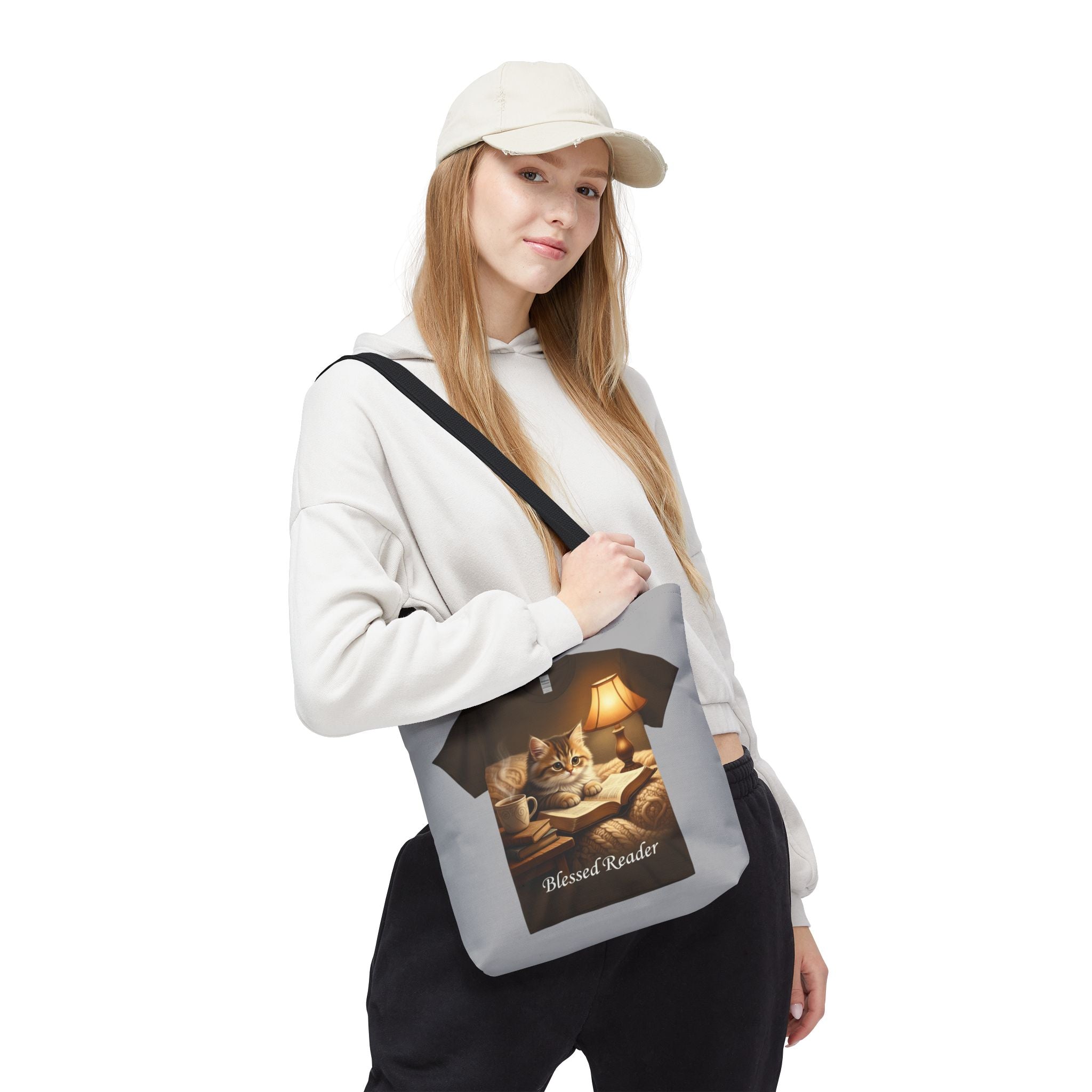 Blessed Reader Cat Tote Bag – Cozy Book Lover Library Tote | Cat & Books Gift Bag