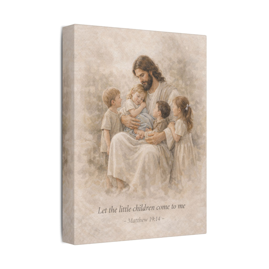 Let the Little Children Come to Me Canvas Print – Matthew 19:14 Christian Wall Art | Jesus with Children Faith Canvas