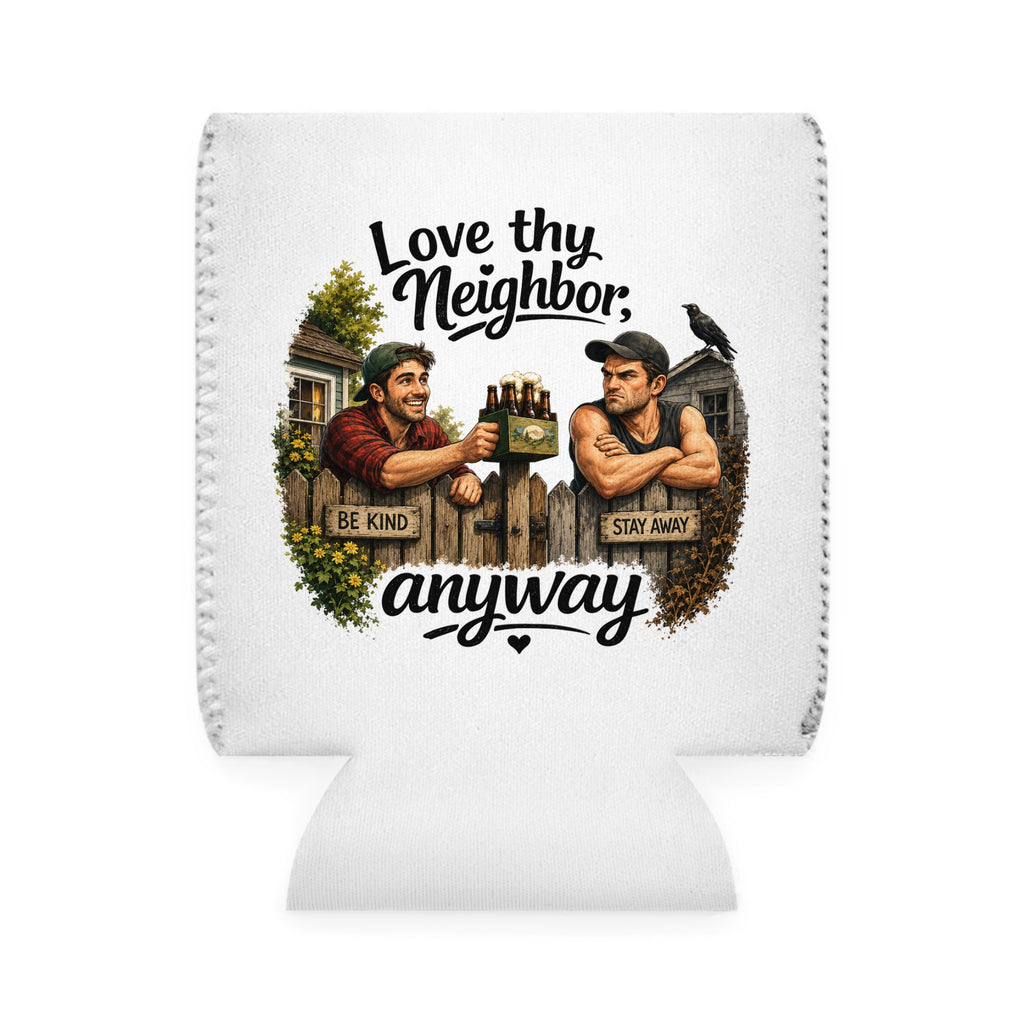 Love Thy Neighbor Anyway Can Cooler | Funny Christian Neoprene Beer Sleeve | 12 oz Drink Insulator