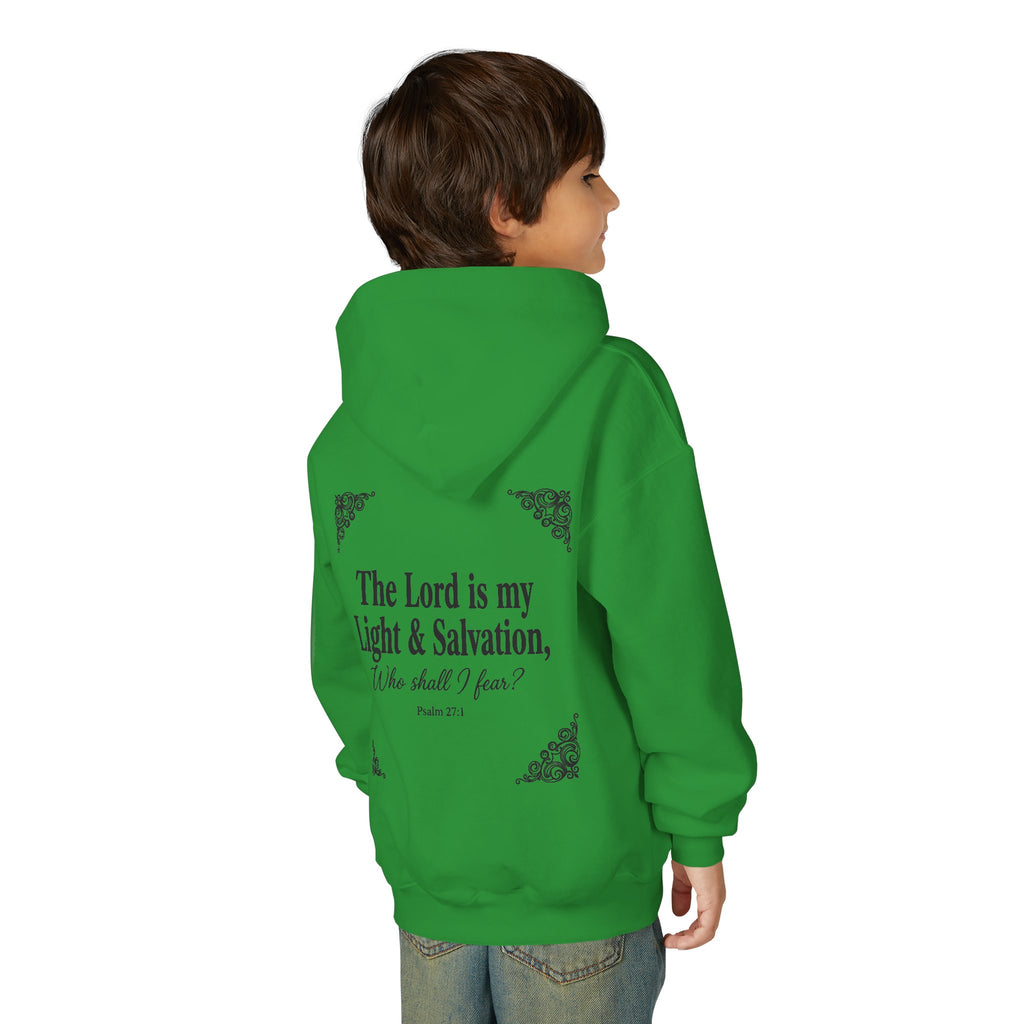 Youth “The Lord is My Light & Salvation” Hoodie – Psalm 27 Christian Kids Sweatshirt