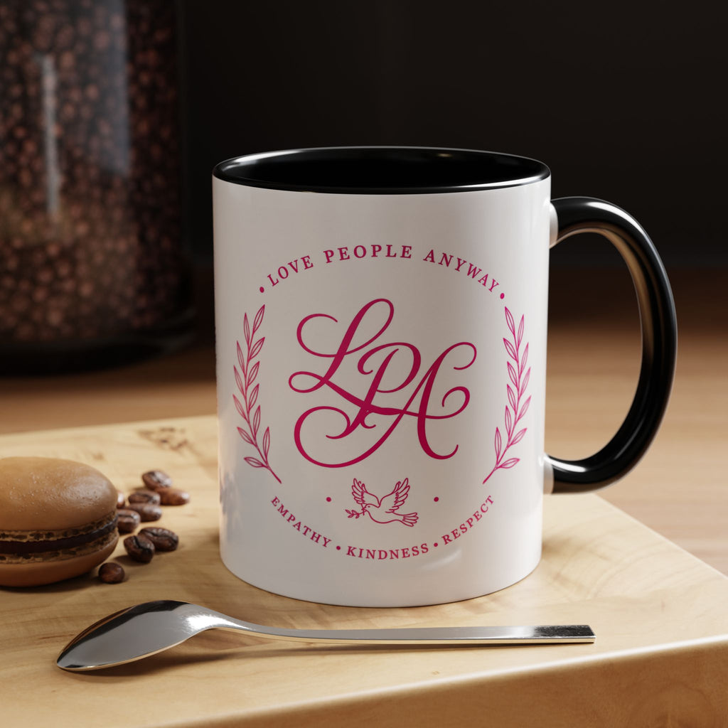 Love People Anyway Coffee Mug | Inspirational Pink Monogram Mug | Faith Freedom Creations