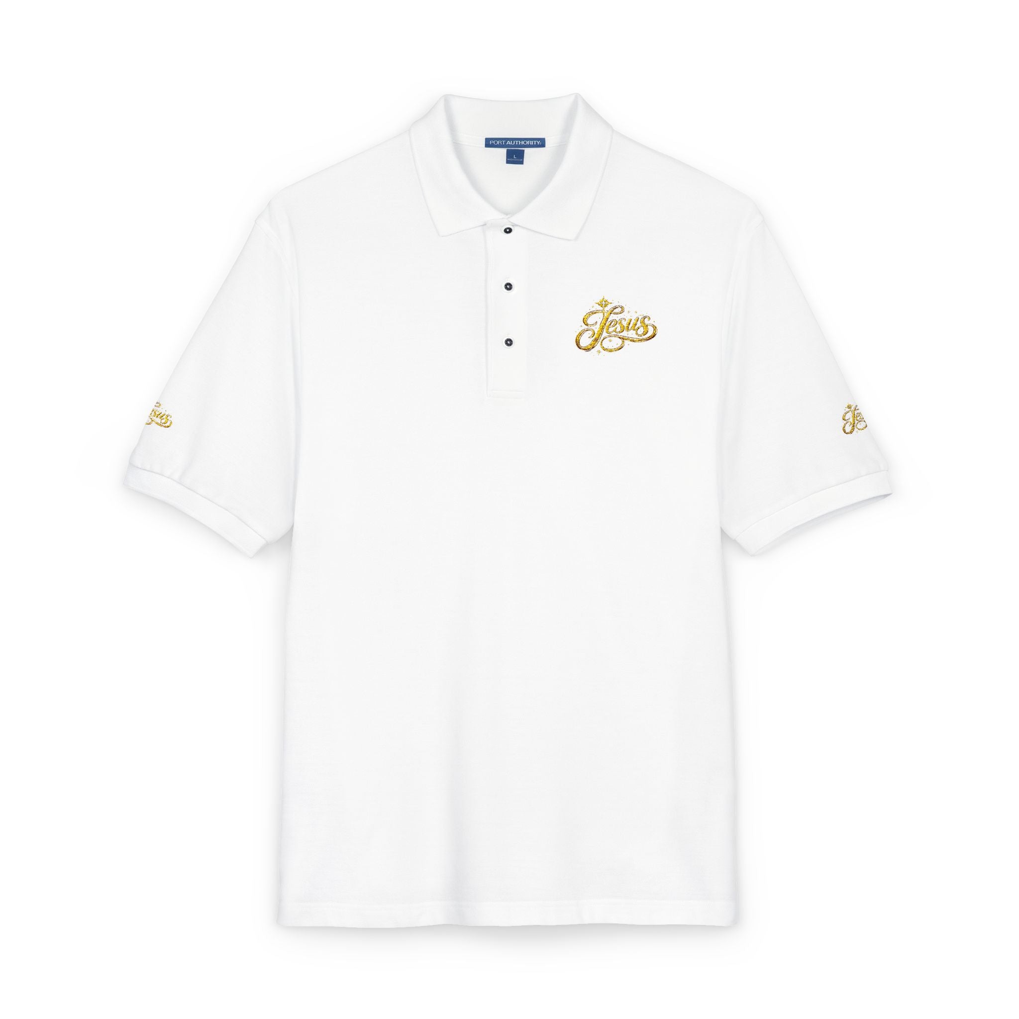 Jesus Gold Fleur Embroidered Polo – Christian Faith Collared Shirt | Elegant Unisex Church Polo