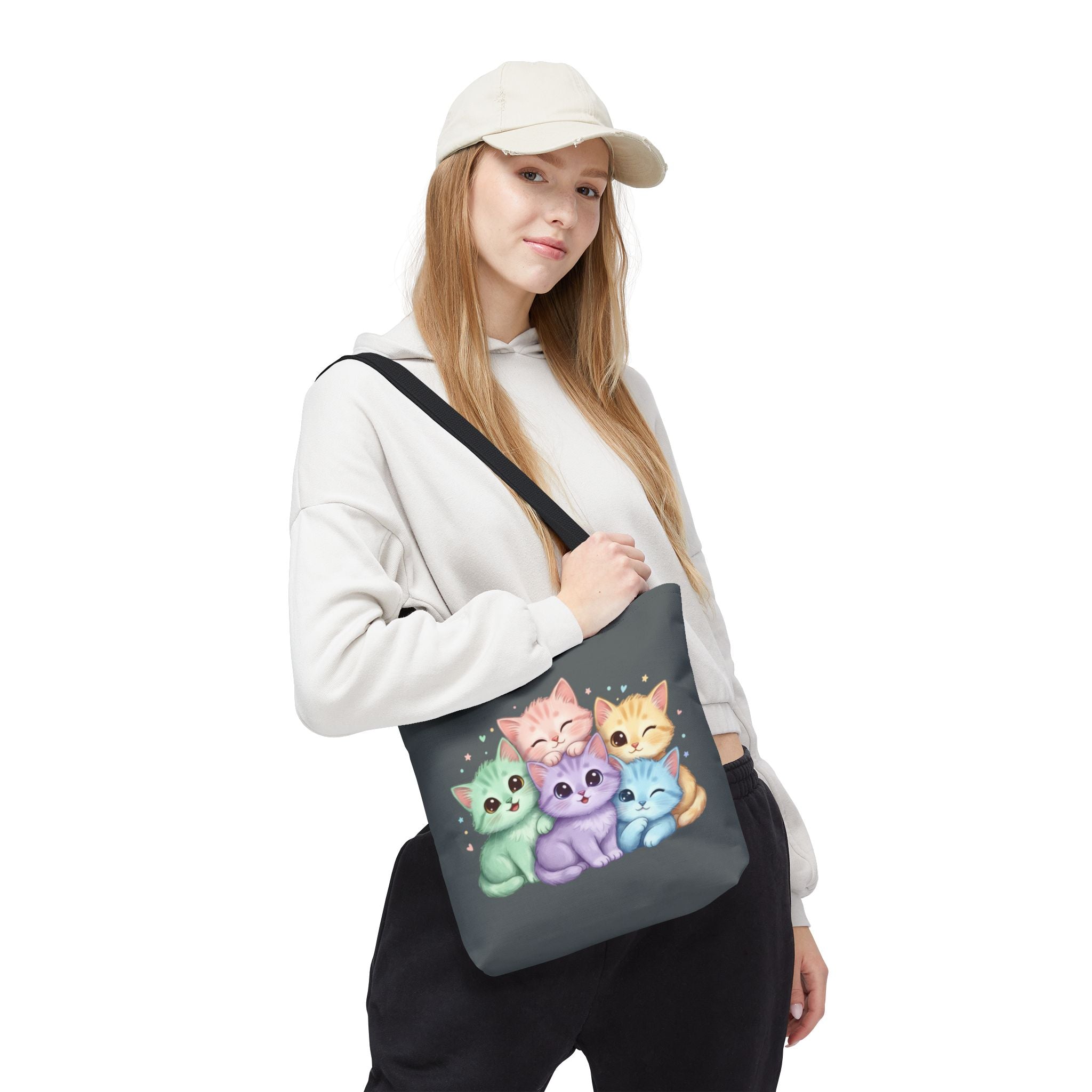 Pastel Rainbow Kittens Tote Bag – Cute Cat Lover Tote | Colorful Cat Market Bag