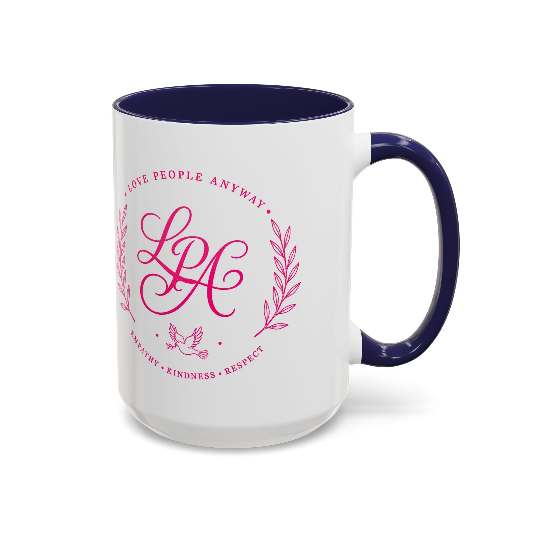 Love People Anyway Coffee Mug | Inspirational Pink Monogram Mug | Faith Freedom Creations