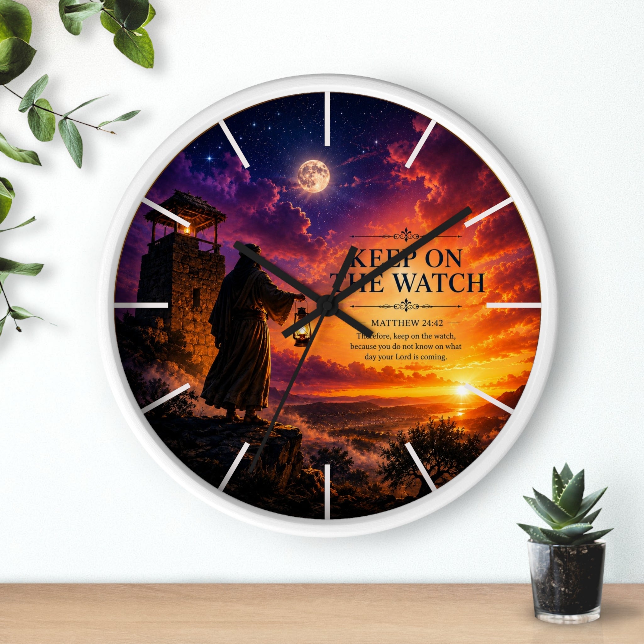 Keep On The Watch Wall Clock | Matthew 24:42 Christian Scripture Clock | Inspirational Faith Decor