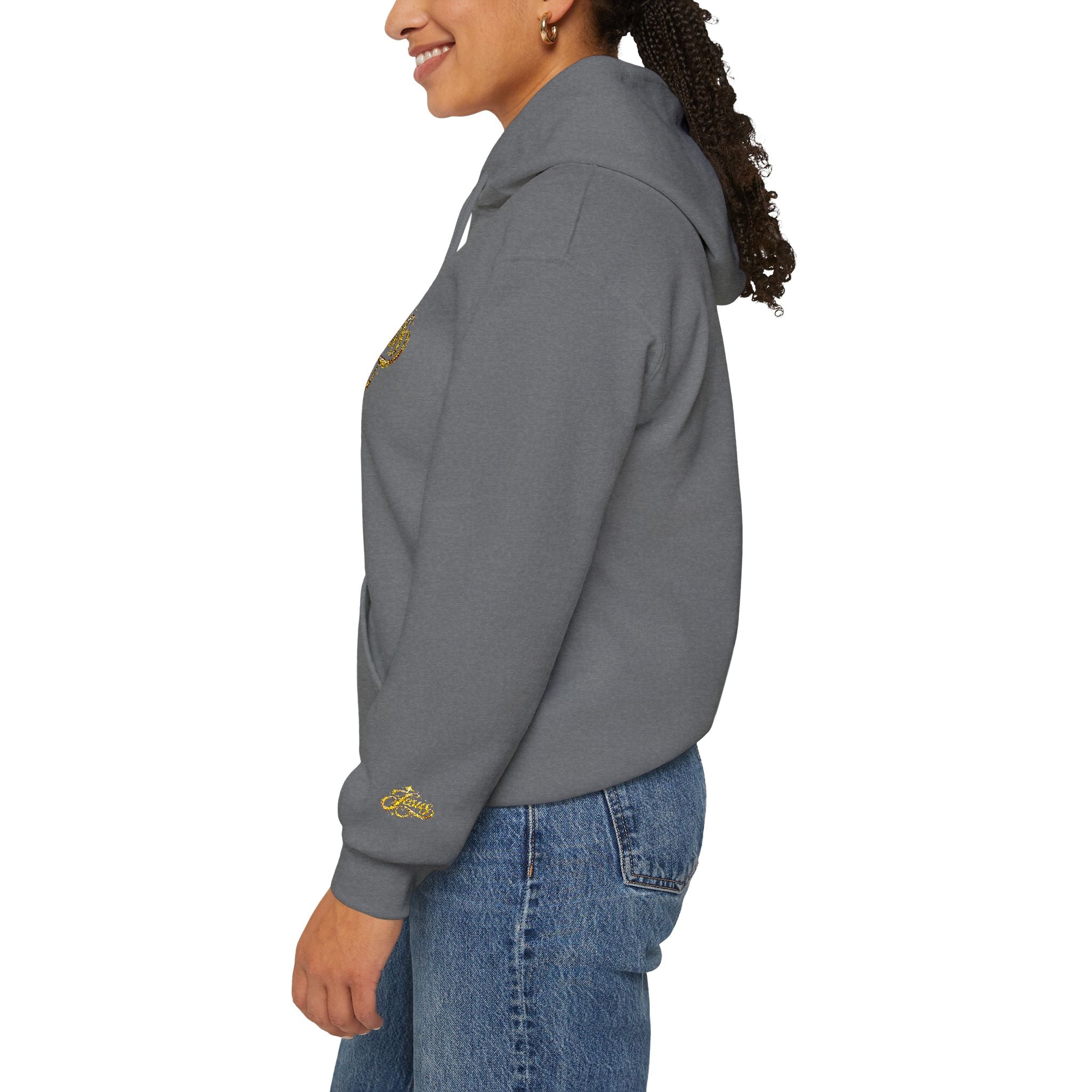 Jesus Gold Script Hoodie – Sparkle Christian Faith Pullover | Inspirational Hoodie