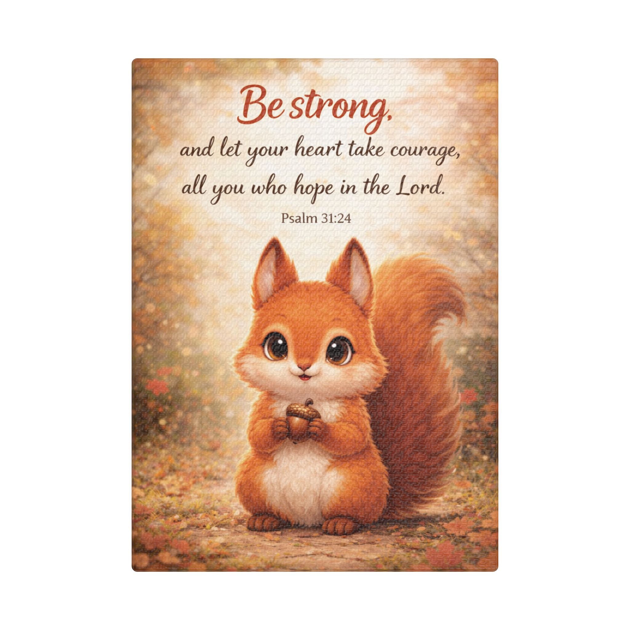 Scripture Woodland Animals – Squirrel – Psalm 31:24 Canvas Print