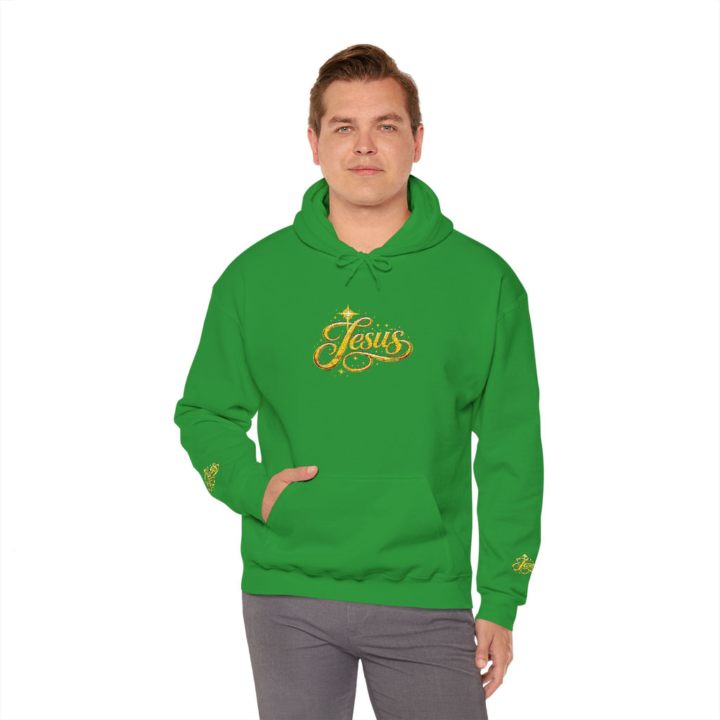 Jesus Gold Script Hoodie – Sparkle Christian Faith Pullover | Inspirational Hoodie