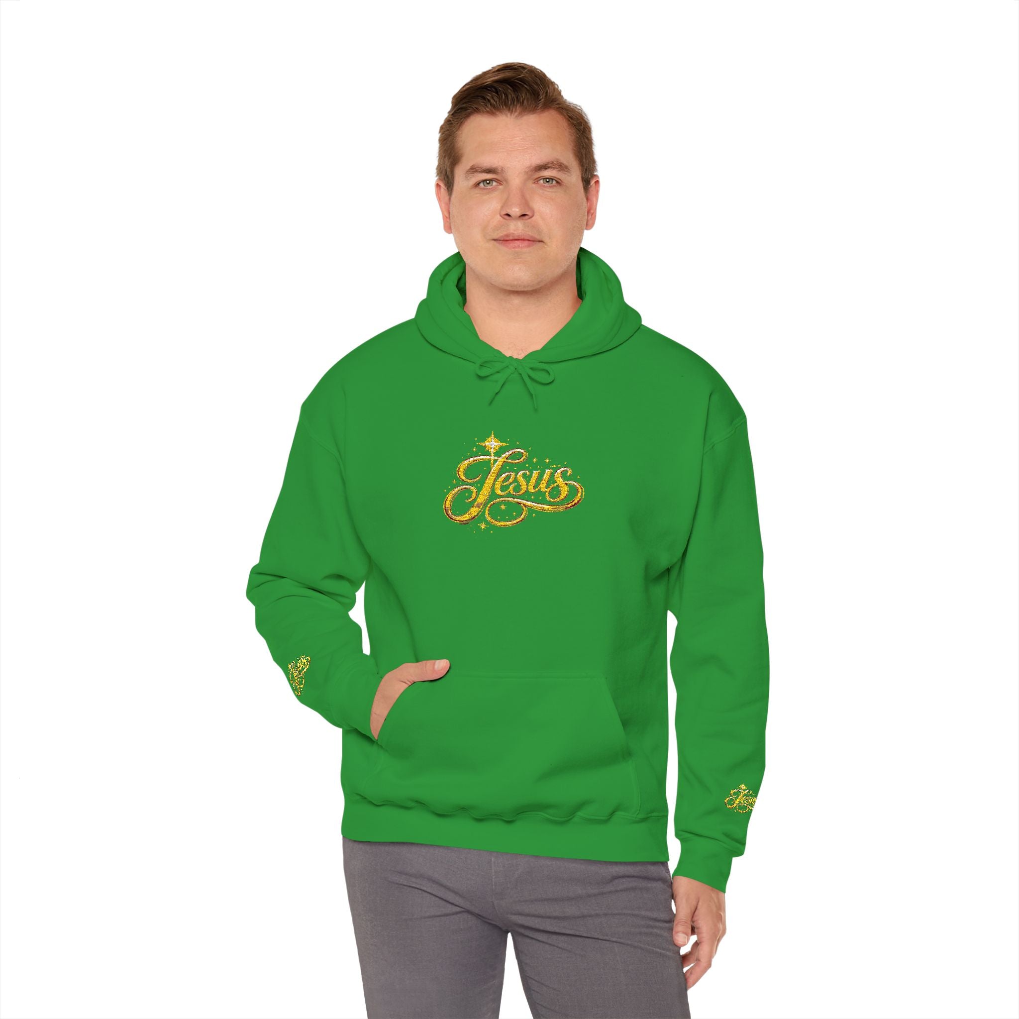 Jesus Gold Script Hoodie – Sparkle Christian Faith Pullover | Inspirational Hoodie