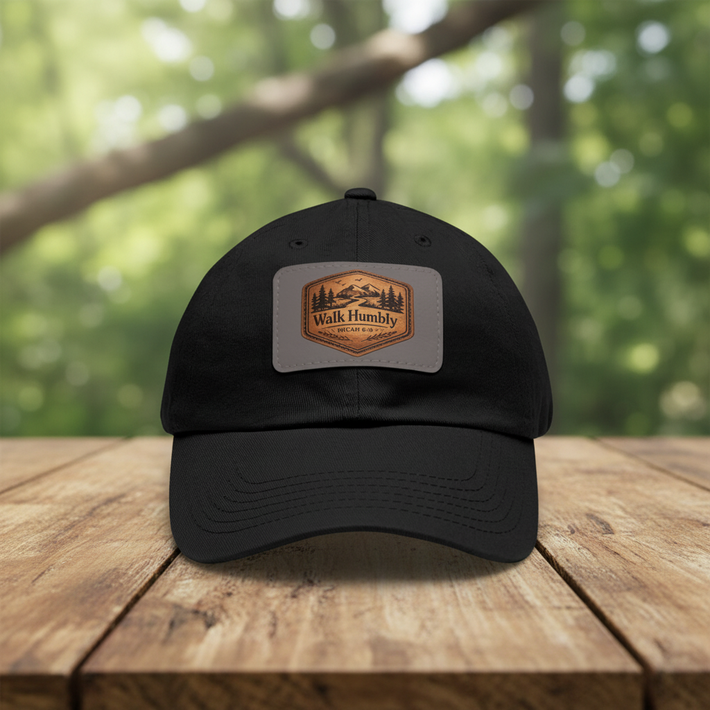 Walk Humbly Leather Patch Dad Hat | Micah 6:8 Christian Outdoor Cap | Faith Freedom Creations
