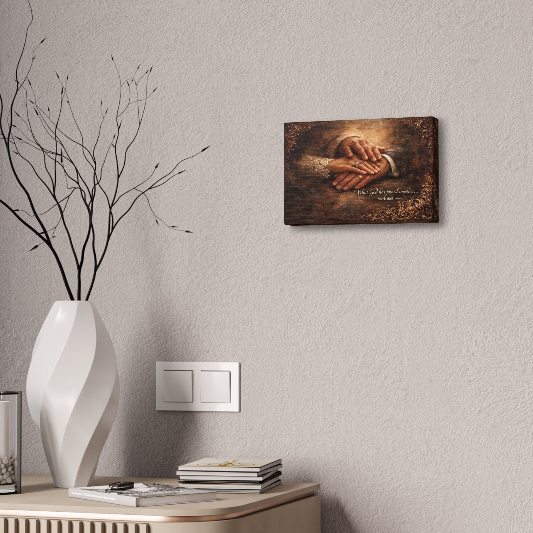 Wedding Hands Canvas Wall Art – "What God Has Joined Together" Mark 10:9