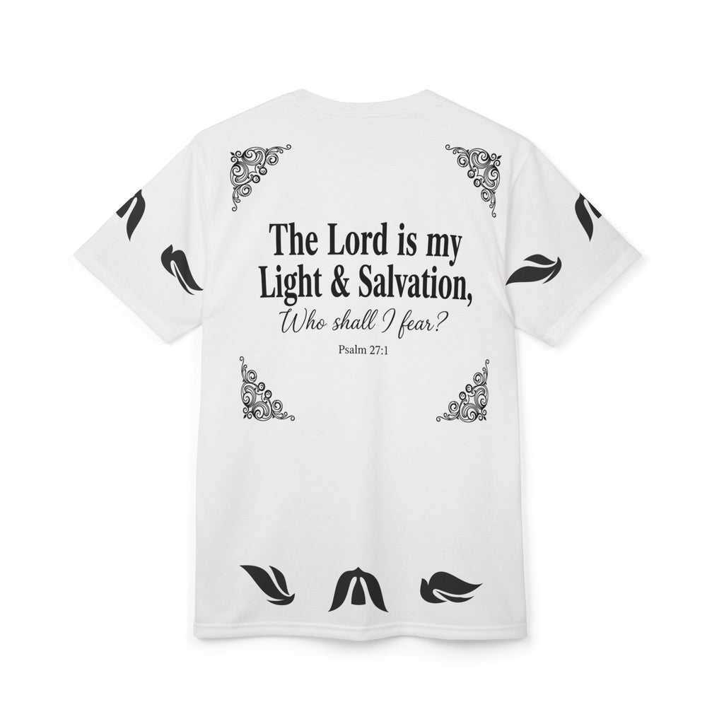 Psalm 27:1 Dove Graphic T-Shirt – “The Lord is My Light & Salvation” Christian Bible Verse Tee