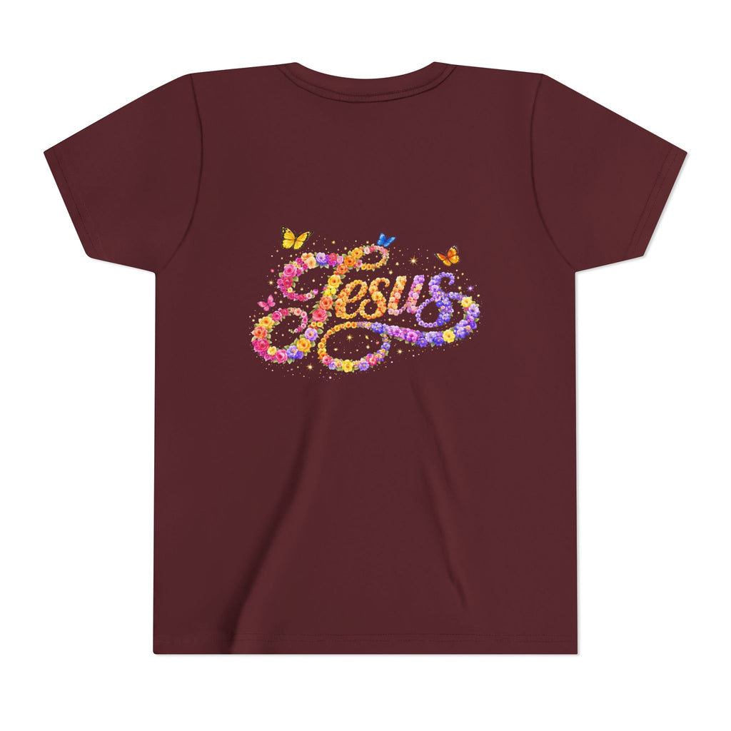 Youth Jesus Floral Script T-Shirt – Butterfly Christian Kids Tee | Faith Youth Shirt