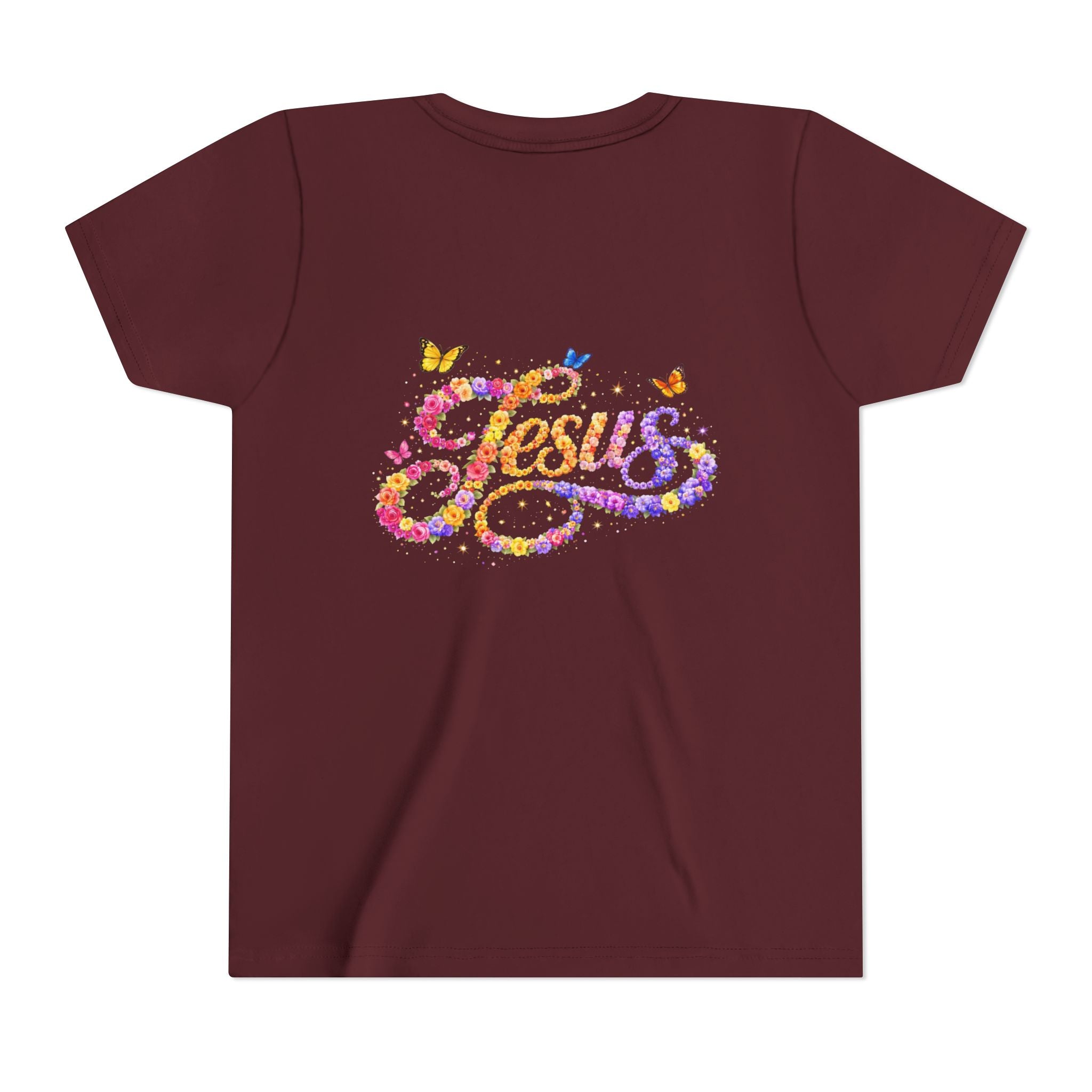 Youth Jesus Floral Script T-Shirt – Butterfly Christian Kids Tee | Faith Youth Shirt