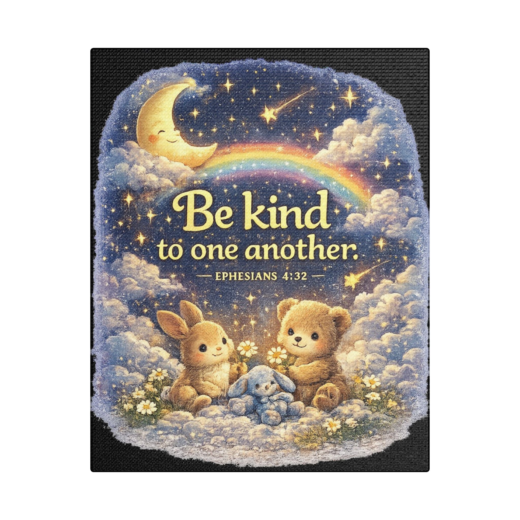 Be Kind to One Another Canvas — Bunny & Bear Nursery Wall Art (Ephesians 4:32)