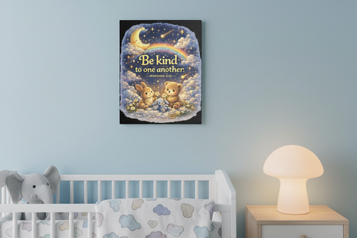 Be Kind to One Another Canvas — Bunny & Bear Nursery Wall Art (Ephesians 4:32)
