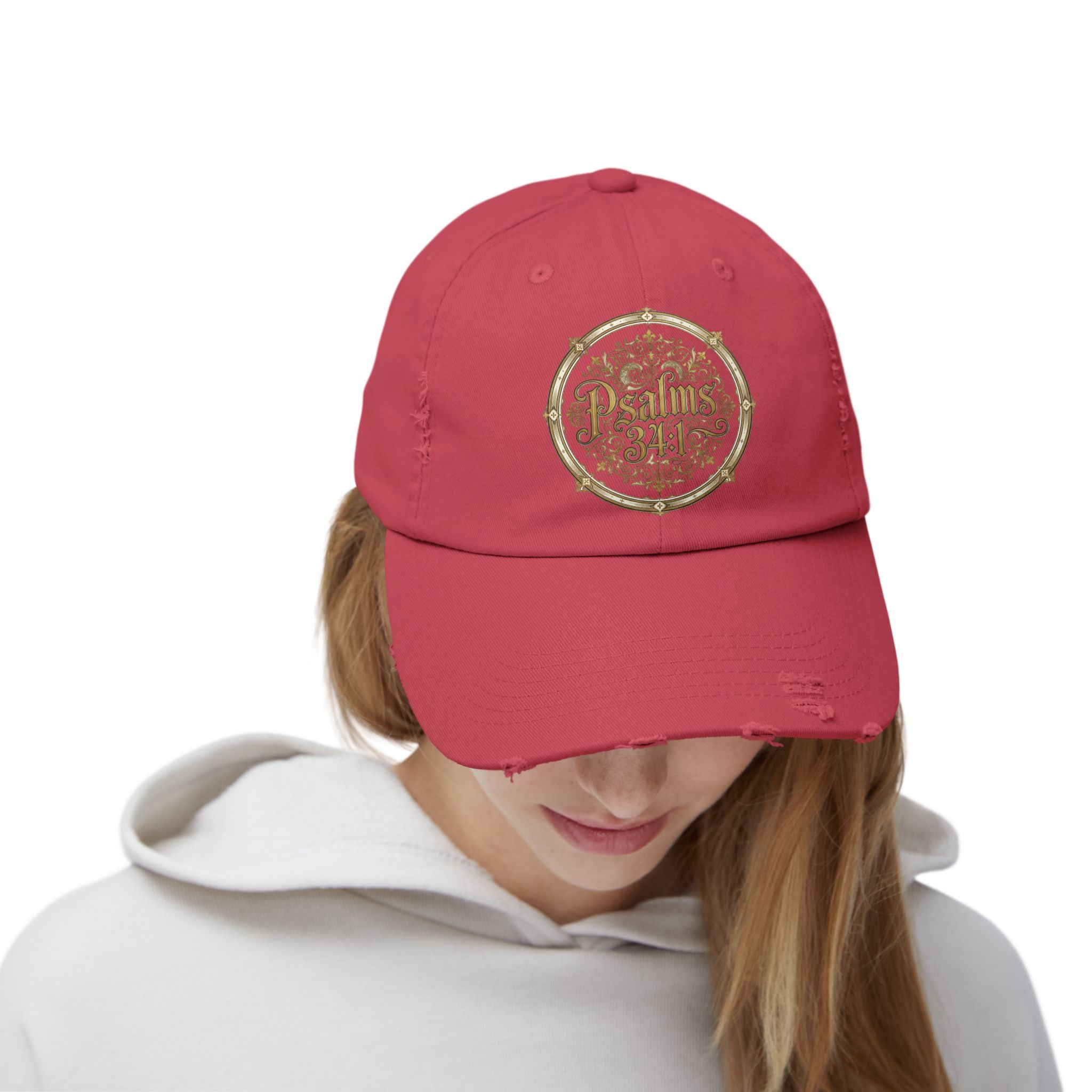 Distressed Black Cap – Psalm 23:1 Vintage Gold Emblem Hat | Faith & Freedom Creations
