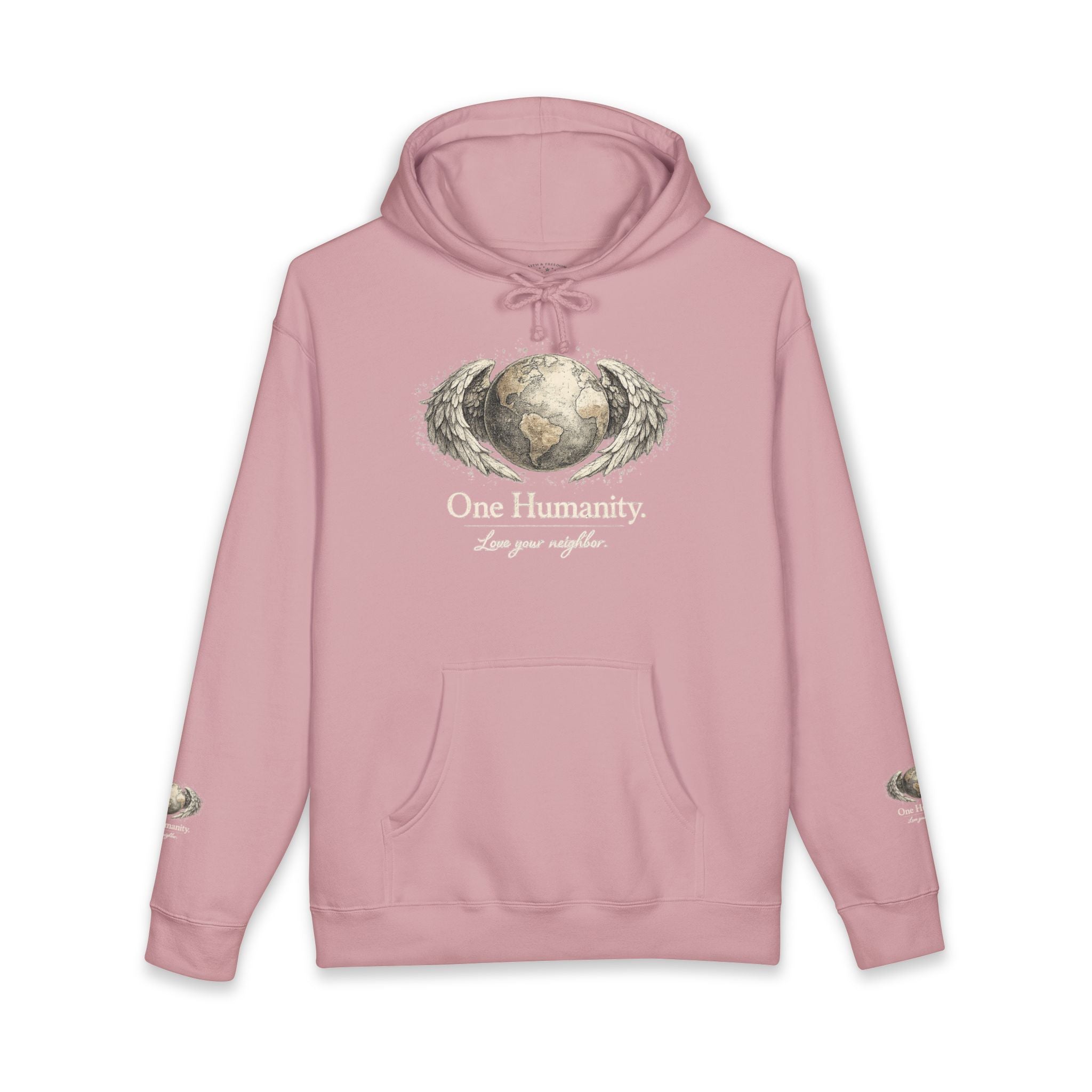 “One Humanity” Hoodie – “Love Your Neighbor” Earth & Wings Graphic Sweatshirt