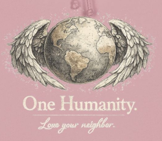 “One Humanity” Hoodie – “Love Your Neighbor” Earth & Wings Graphic Sweatshirt