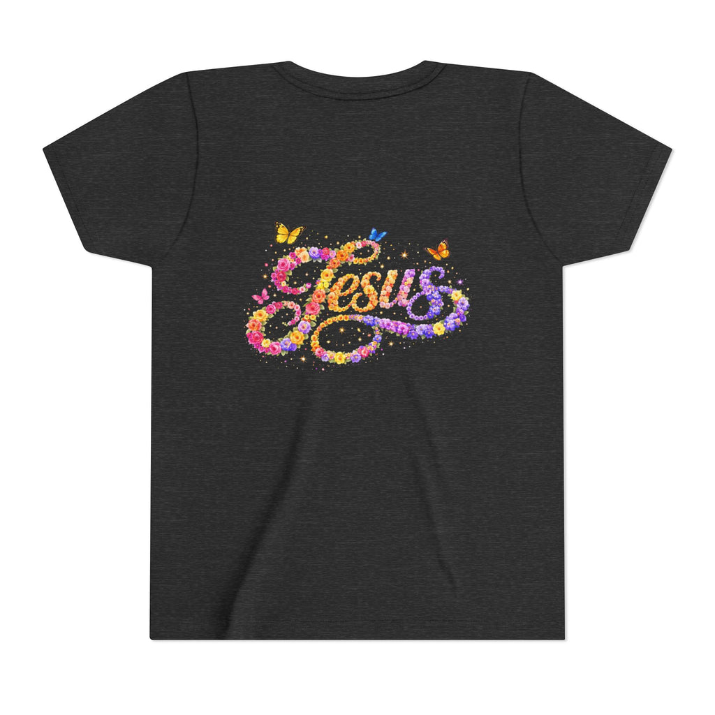 Youth Jesus Floral Script T-Shirt – Butterfly Christian Kids Tee | Faith Youth Shirt
