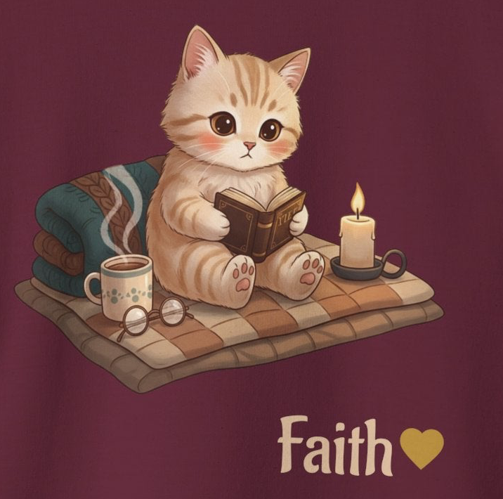 Faith Cozy Cat Crewneck Sweatshirt – Candlelight Cat Faith Sweatshirt | Quiet Comfort Apparel