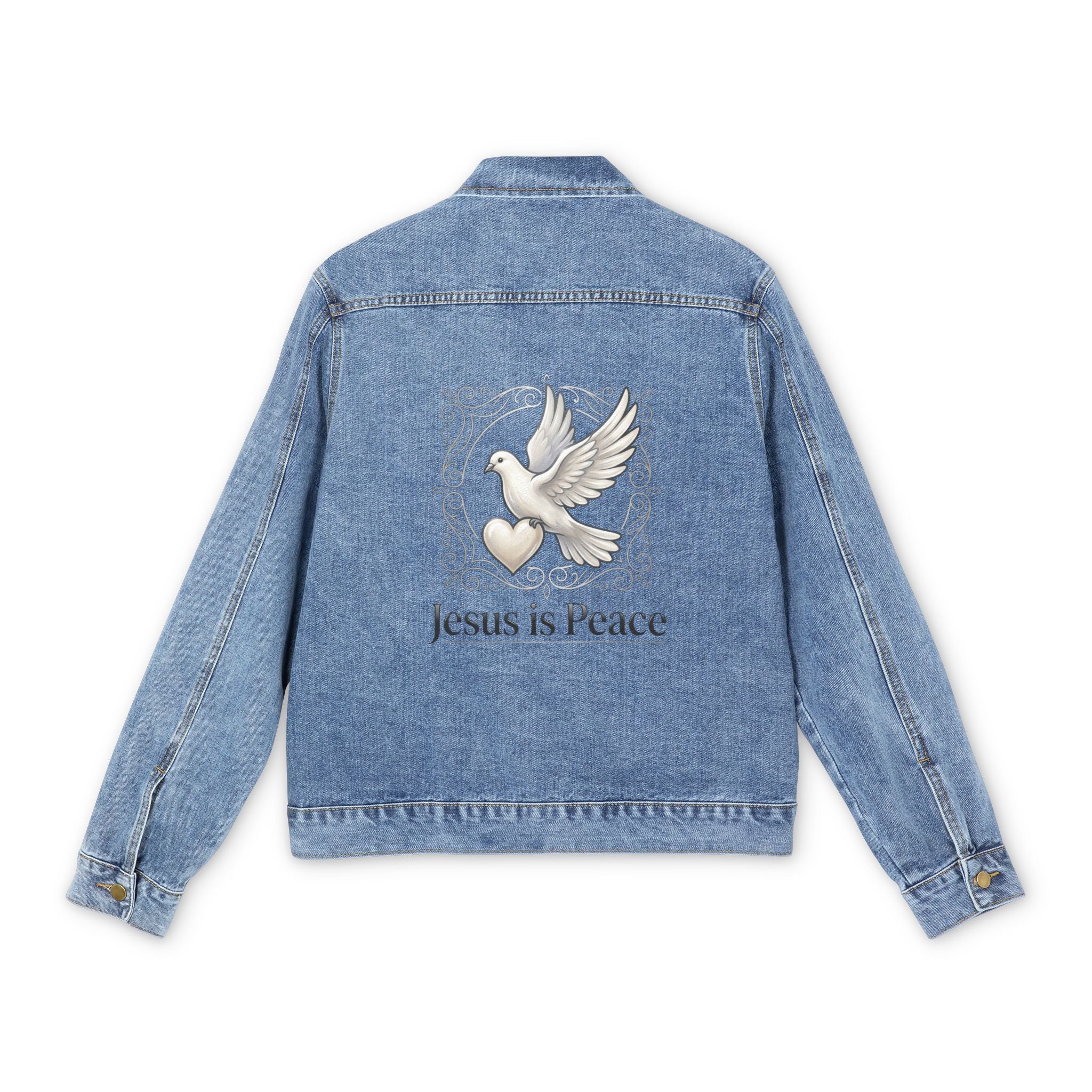 Denim Jacket — "Jesus Is Peace" Dove Back Graphic Jacket