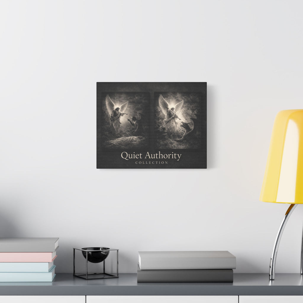 Quiet Authority Michael Canvas — Archangel Michael Christian Wall Art | Monochrome Angel Canvas