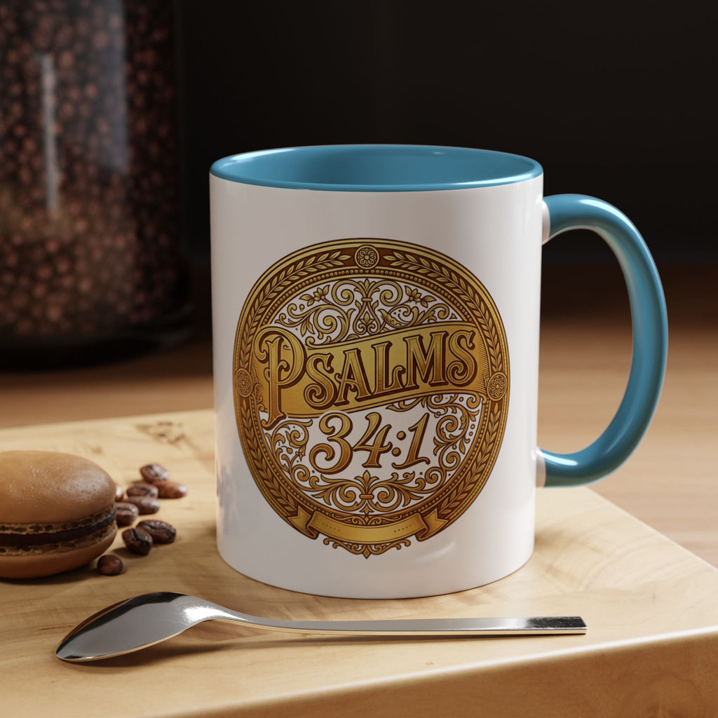 Psalm 34:1 Coffee Mug | Christian Scripture Accent Mug | Inspirational Faith Gift