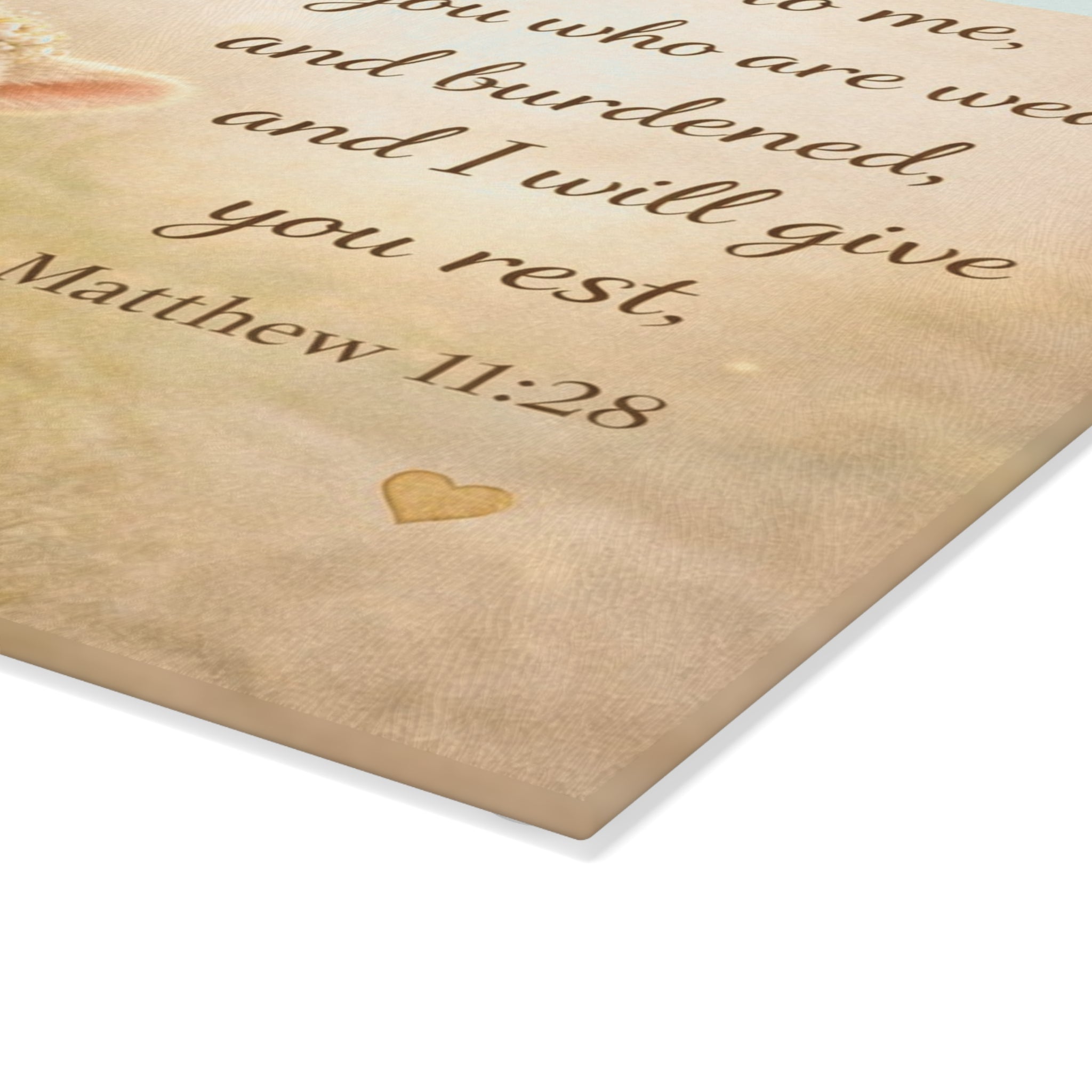 Matthew 11:28 Lamb Glass Cutting Board – Christian Faith Kitchen Decor | Inspirational Scripture Kitchen Board