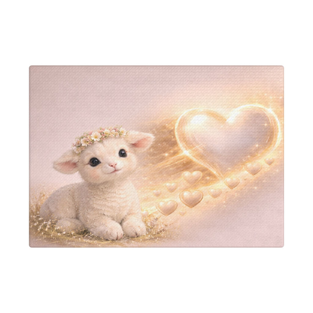 Cute Lamb Canvas Wall Art — Woodland Nursery Lamb with Heart | Baby Room Decor