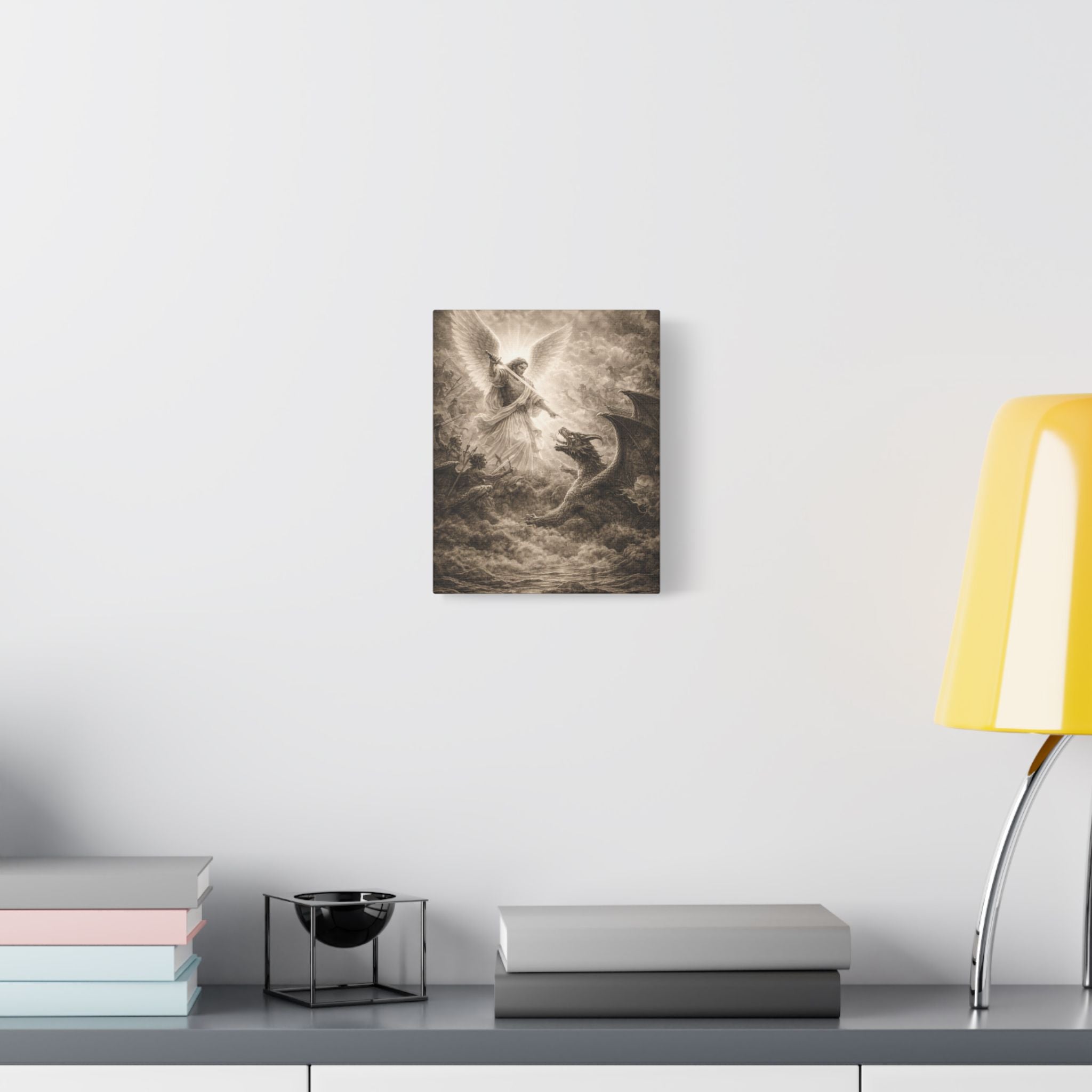 Michael the Archangel vs Dragon Canvas – Biblical Spiritual Warfare Wall Art