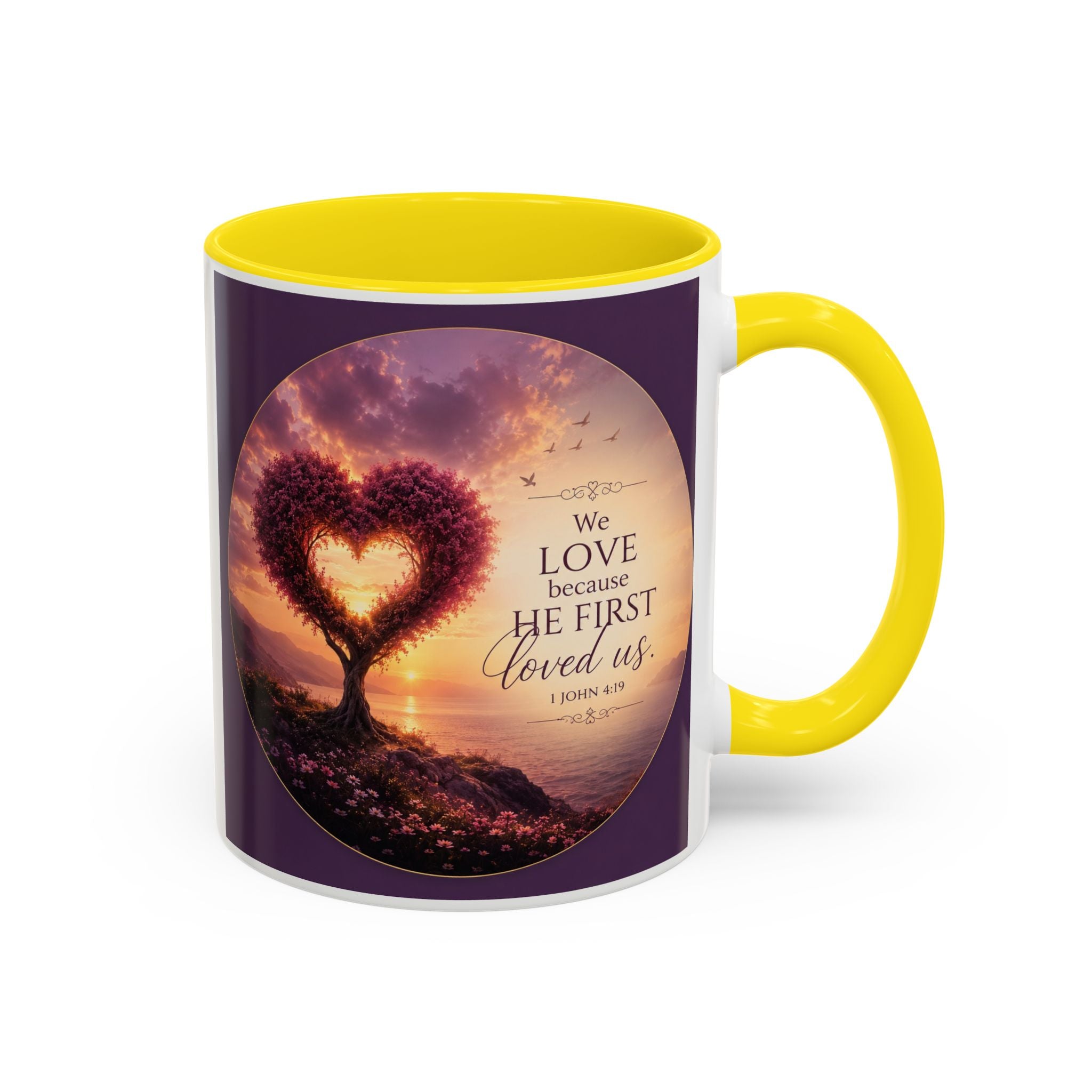 Heart Tree Coffee Mug | We Love Because He First Loved Us Mug | 1 John 4:19 Christian Gift