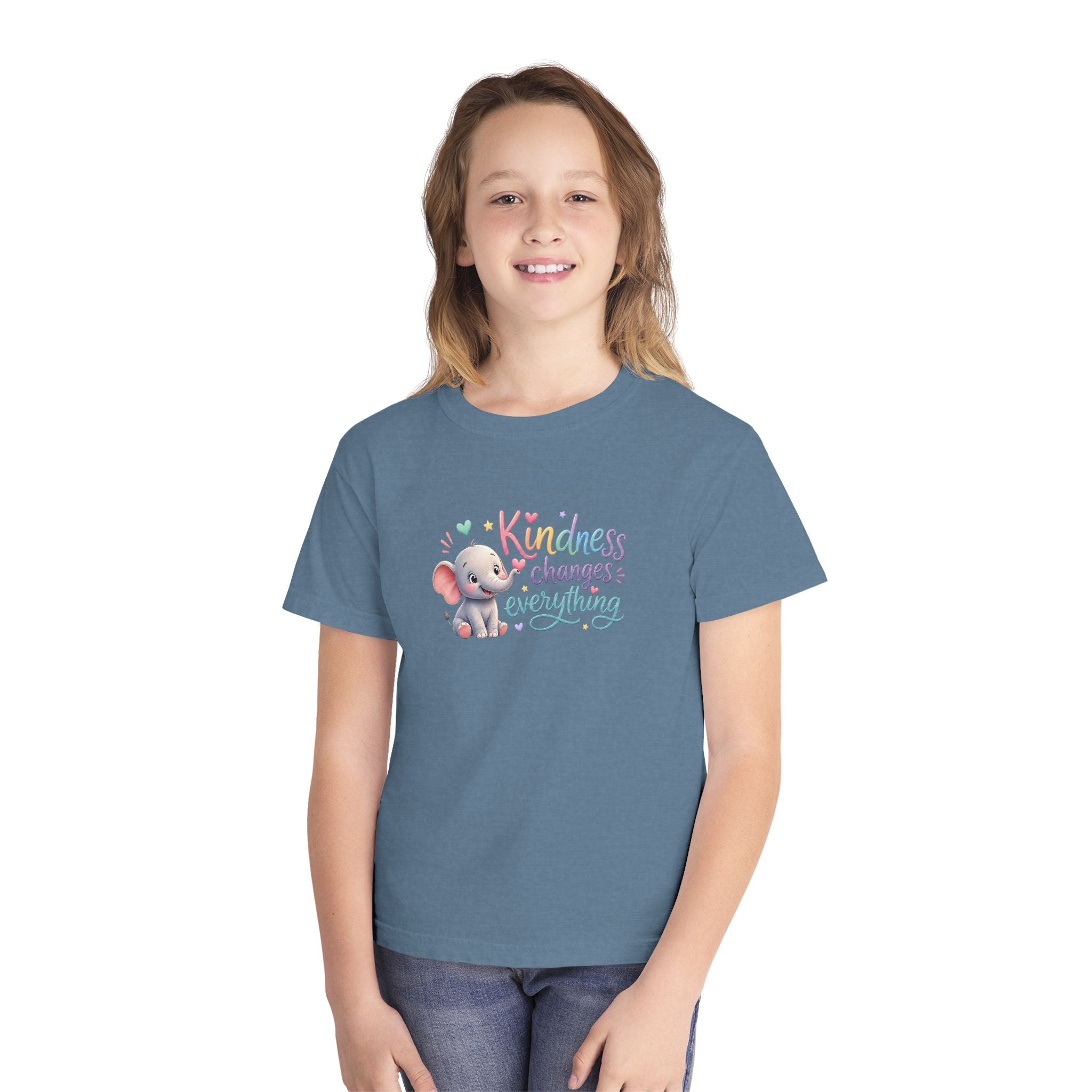 Youth Kindness Changes Everything Tee | Cute Elephant Kids Shirt | Inspirational Children’s Graphic T-Shirt