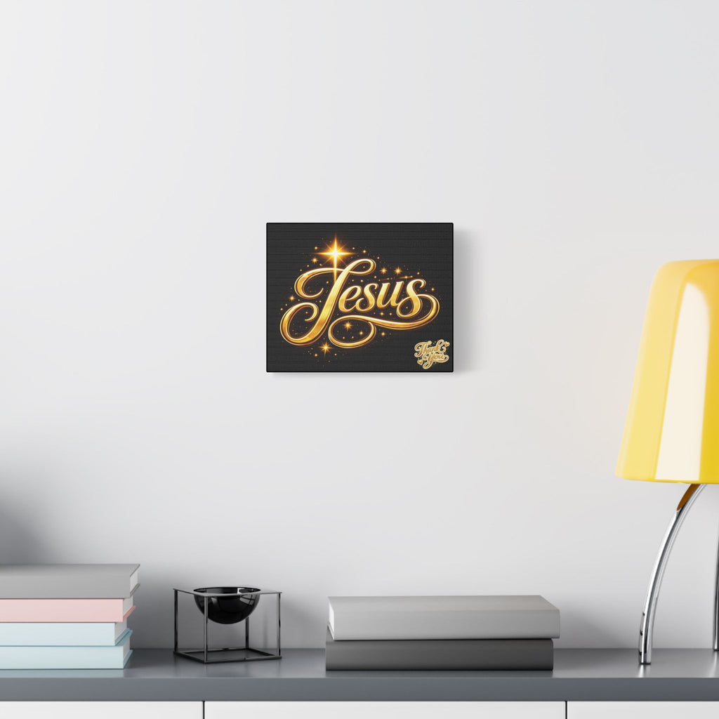 Jesus Gold Script Canvas Wall Art – Christian Faith Satin Stretched Canvas | Inspirational Home Decor
