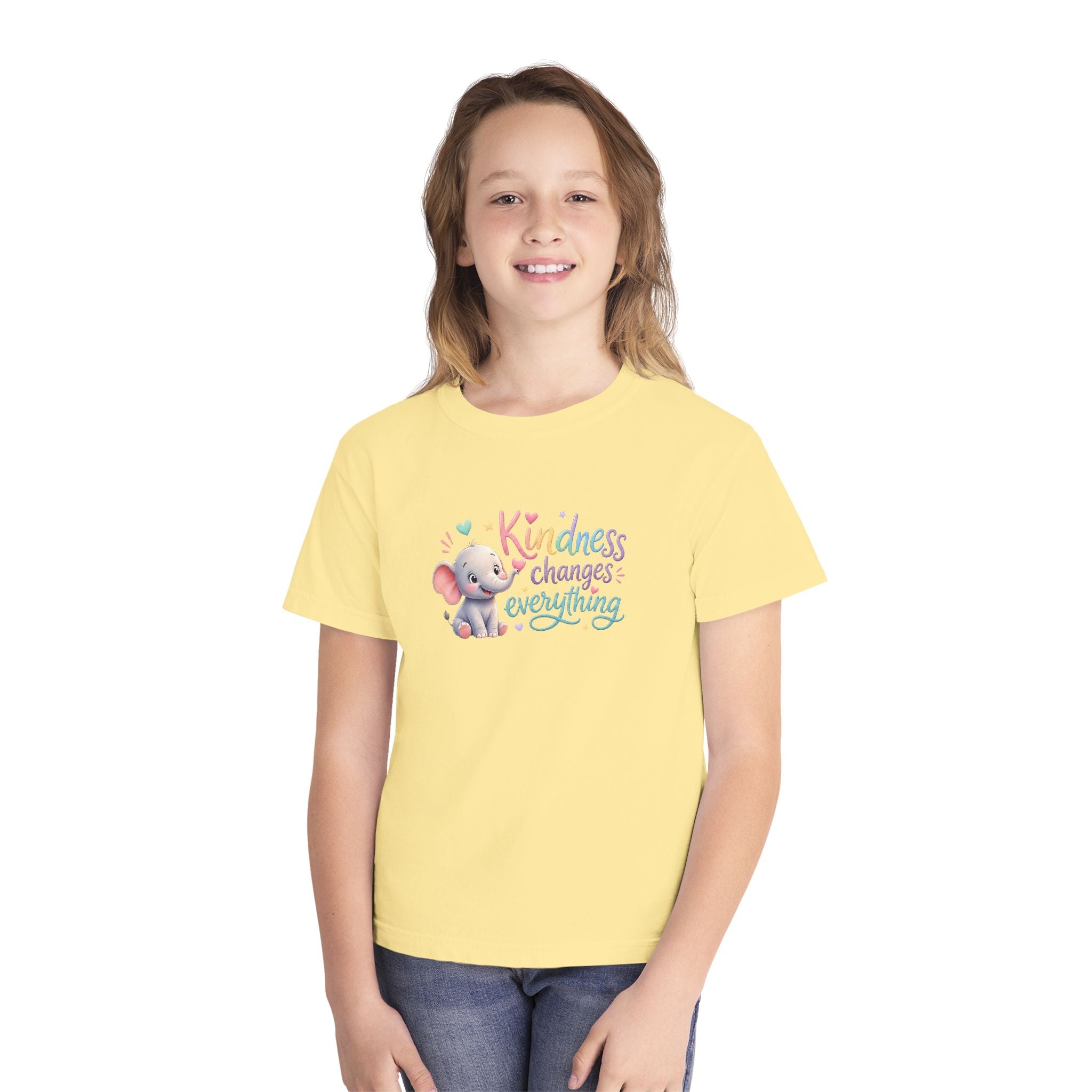 Youth Kindness Changes Everything Tee | Cute Elephant Kids Shirt | Inspirational Children’s Graphic T-Shirt