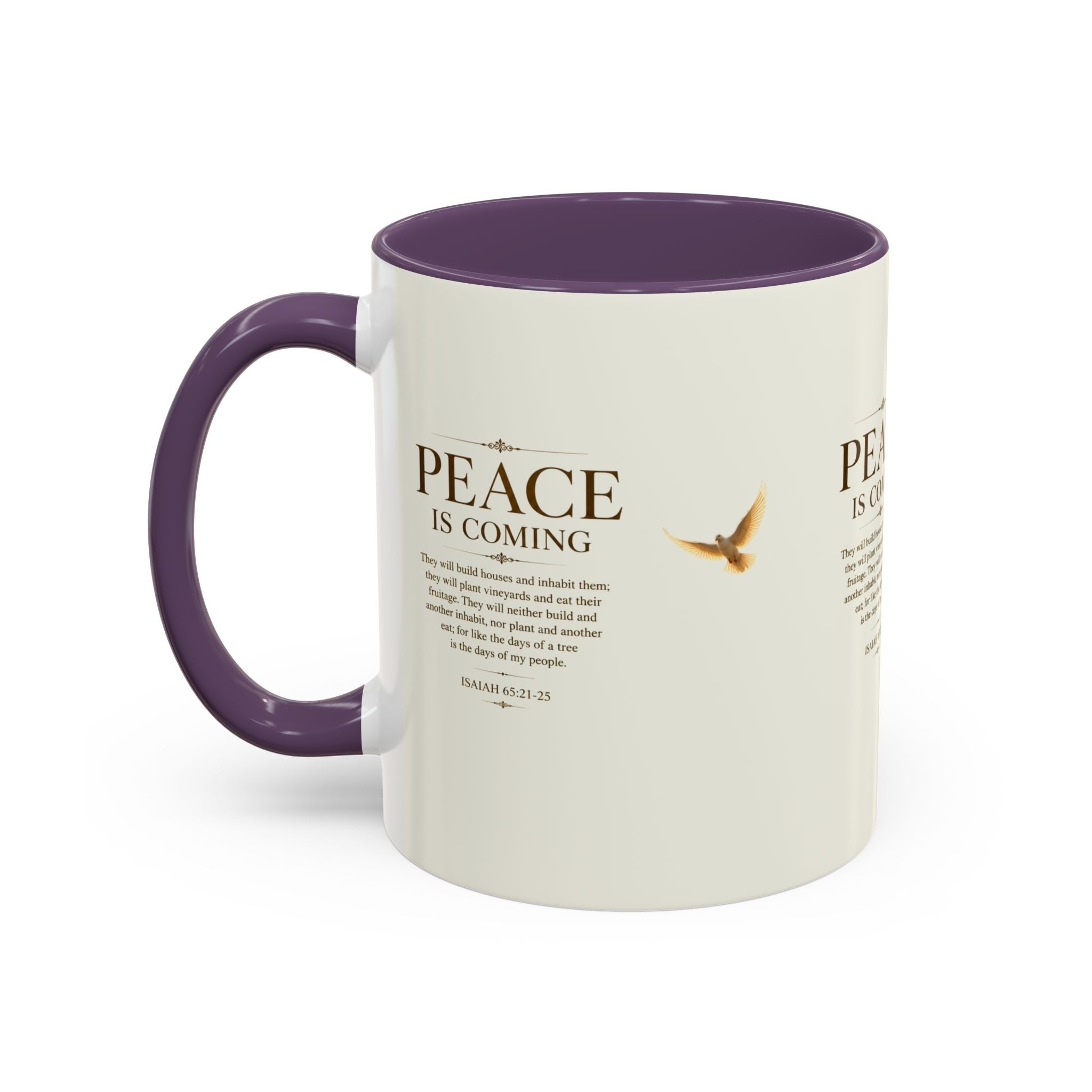 Peace Is Coming Accent Coffee Mug | Isaiah 65:21-25 Christian Mug | Inspirational Faith Gift