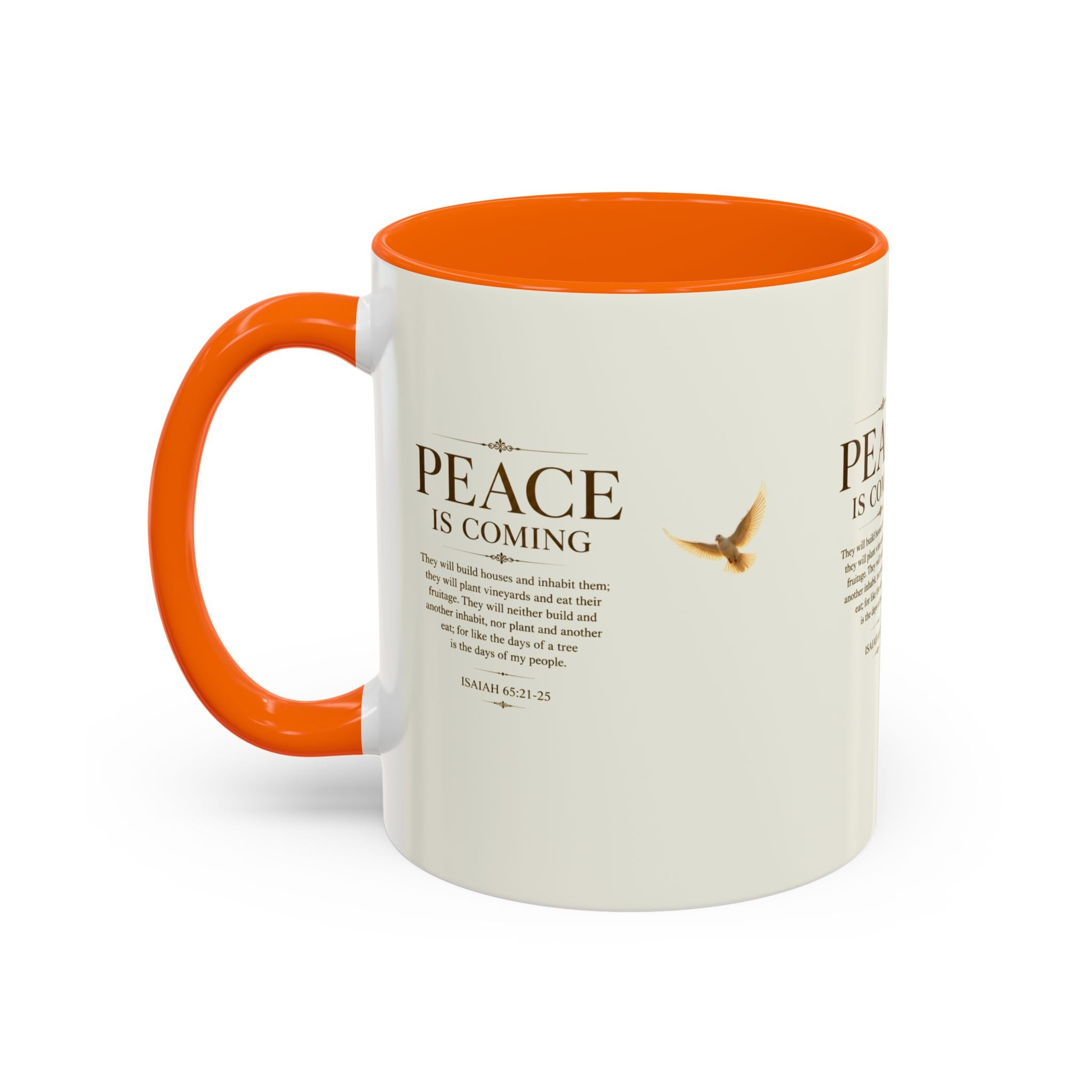 Peace Is Coming Accent Coffee Mug | Isaiah 65:21-25 Christian Mug | Inspirational Faith Gift