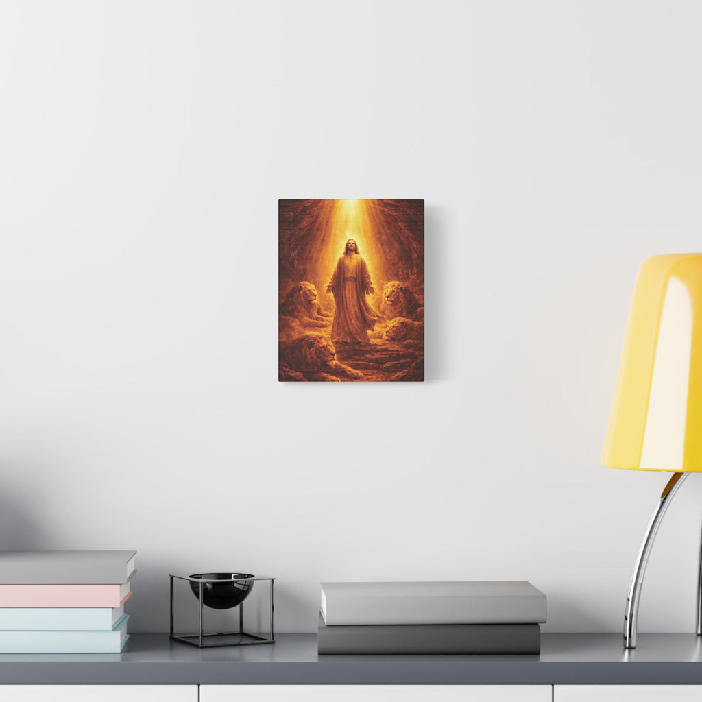 Daniel in the Lions' Den Canvas — Gold Biblical Wall Art | Christian Faith Decor