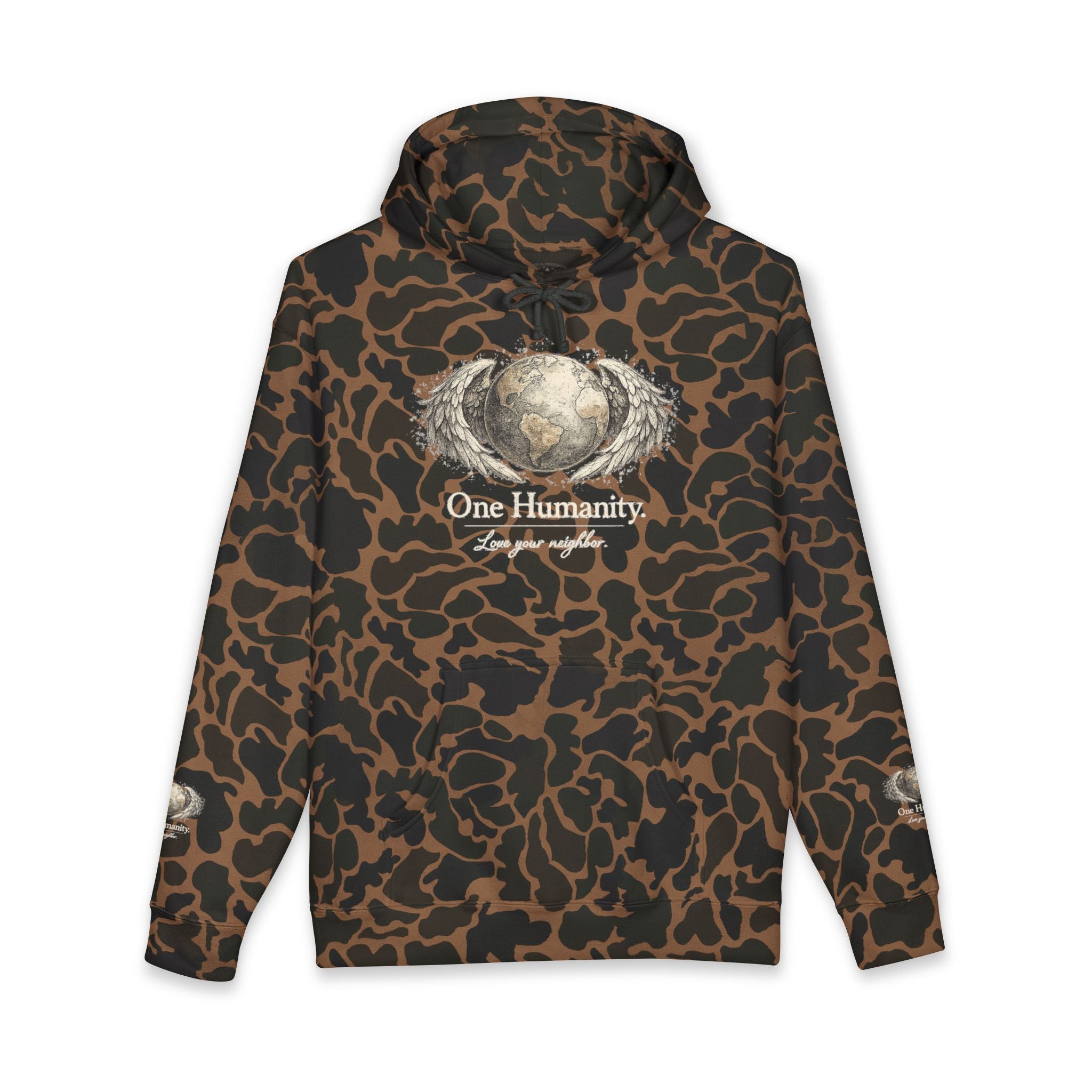 “One Humanity” Hoodie – “Love Your Neighbor” Earth & Wings Graphic Sweatshirt