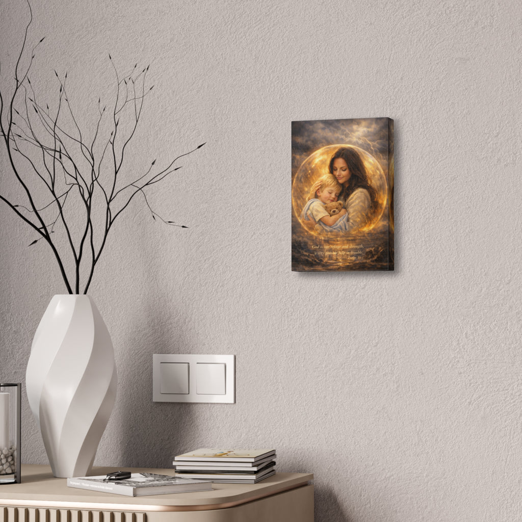 God Is Our Refuge and Strength – Canvas Wall Art | ❤️ Personalization Mother & Child Psalm 46:1