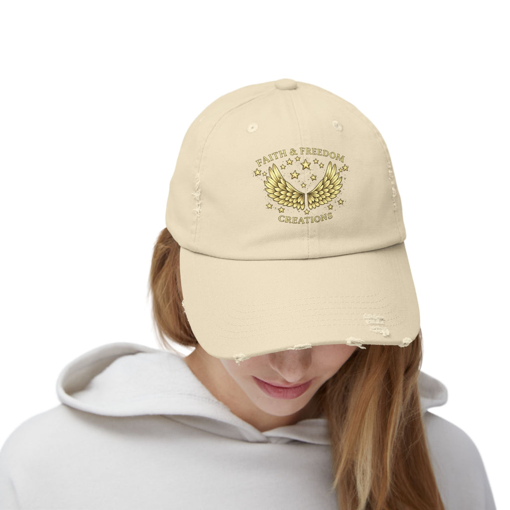 Faith & Freedom – Distressed Cap | Vintage Winged Stars Embroidered Hat